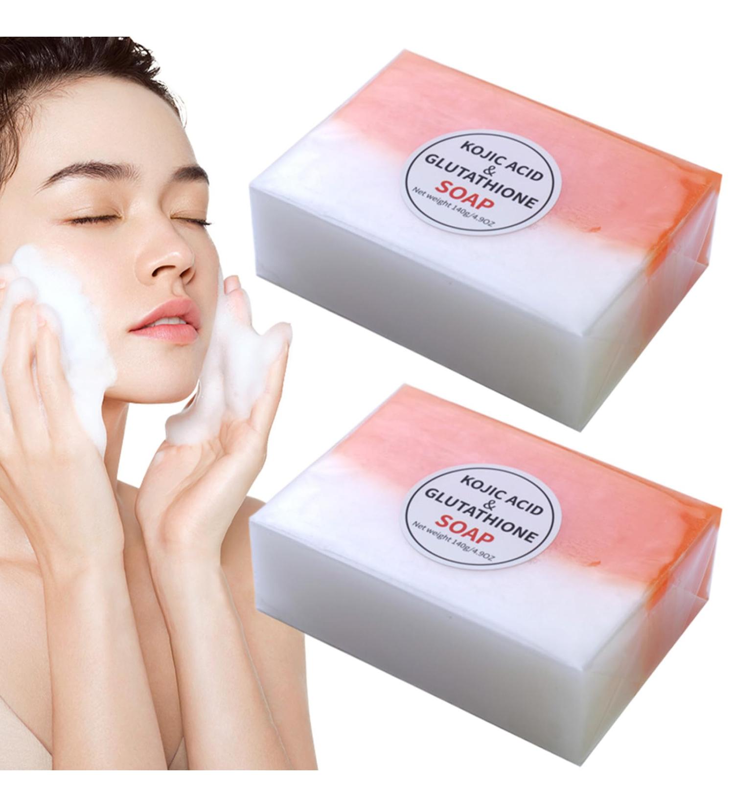 Hperu Glutathione Soap Kojic Acid & Glutathione Soap 2 PCS Skin Whitening Rich Foaming 140G Kojic Sojic Soup Natural Organic Multiusage Kojic Acid Soap for Facial Back Legs Body Kojic Acid + Glutathione - Buy Online on GoSupps.com