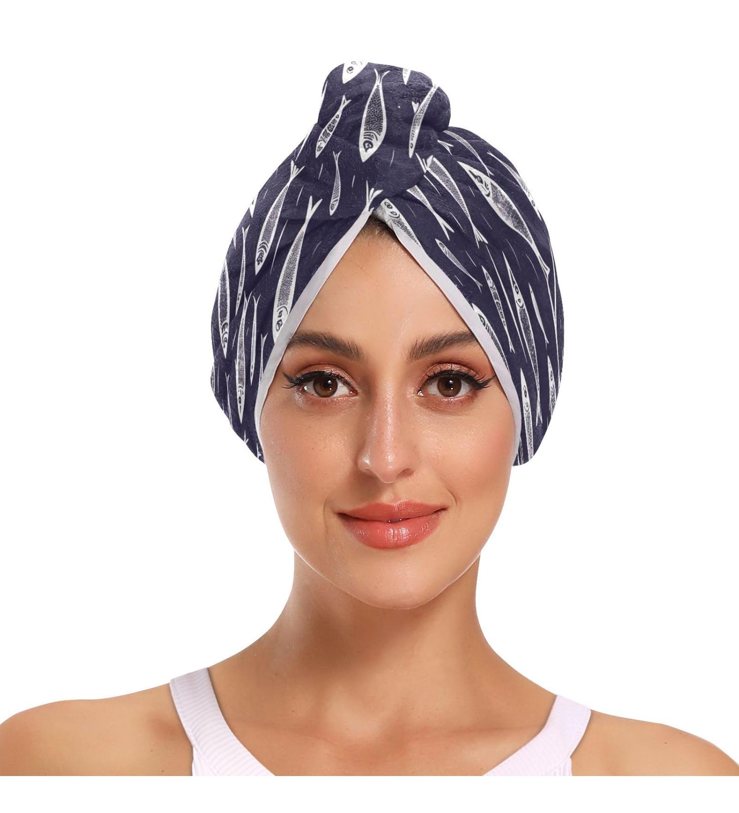 Super Absorbent Flock of Swimming Fish Hair Towel 2 Pack | Quick Dry Hair Turbans for Women & Girls - Buy Online on GoSupps.com