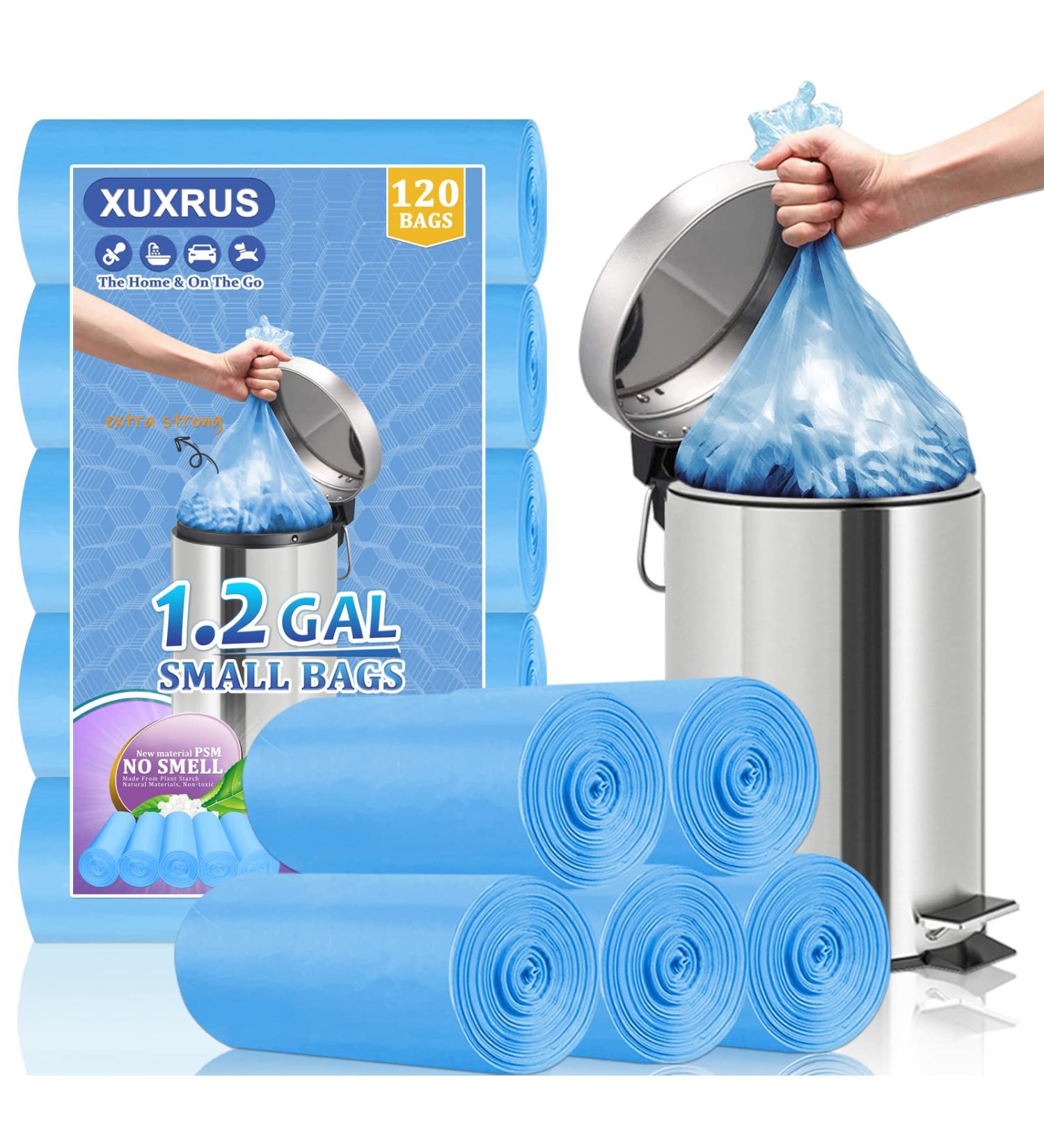 1.2 Gallon Small Garbage Bags Bathroom Trash Bags 5 Litres 120 Counts Blue Recycling Bags for Bathroom Kitchen Office Fit 1 1.5 Gallon Trash Can