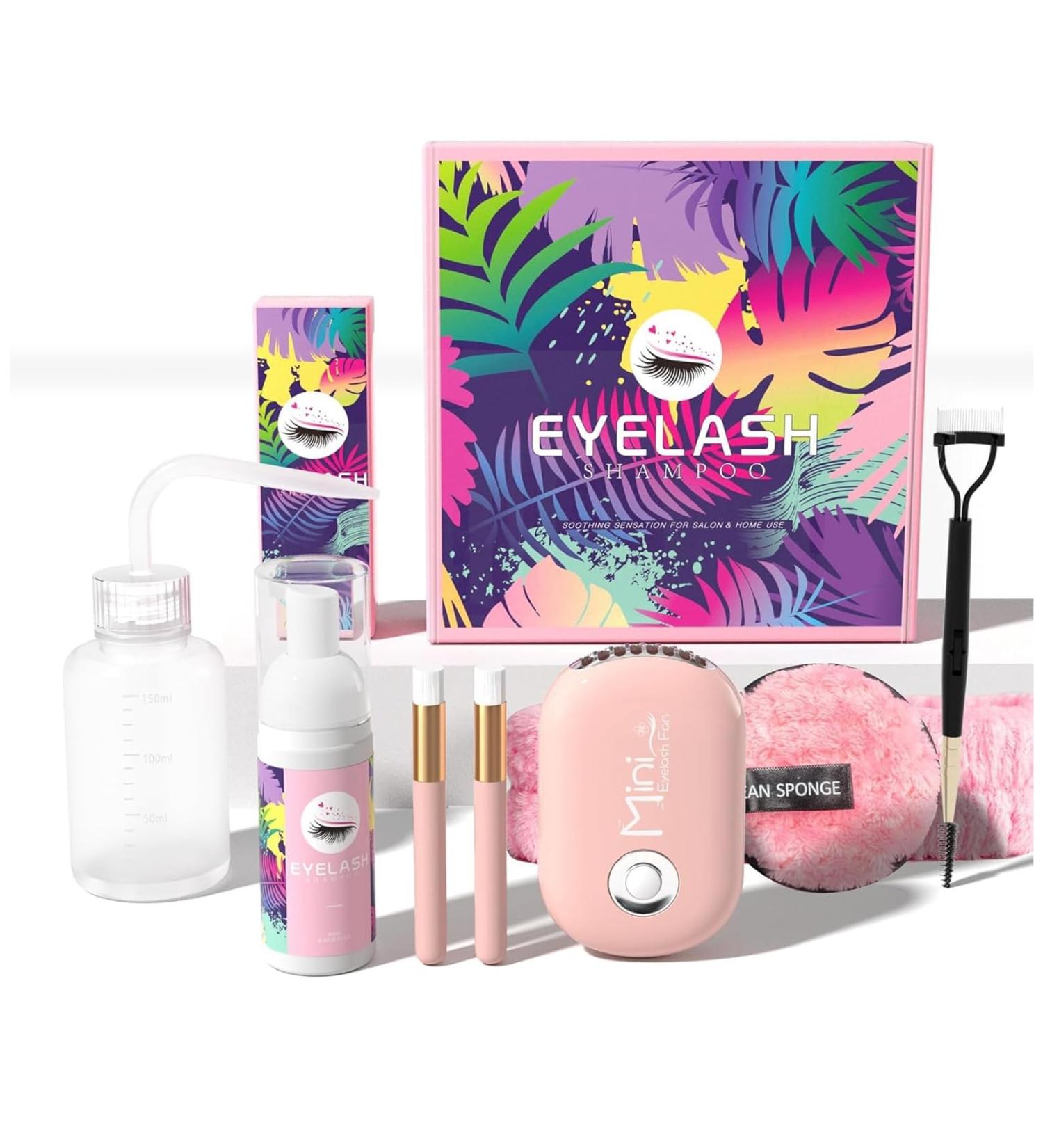 Buqikma Lash Cleaning Kit - 60ML Eyelash Extension Cleanser with Mini Fan Brushes & Separator | Ideal Lash Wash for Women - Buy Online on GoSupps.com