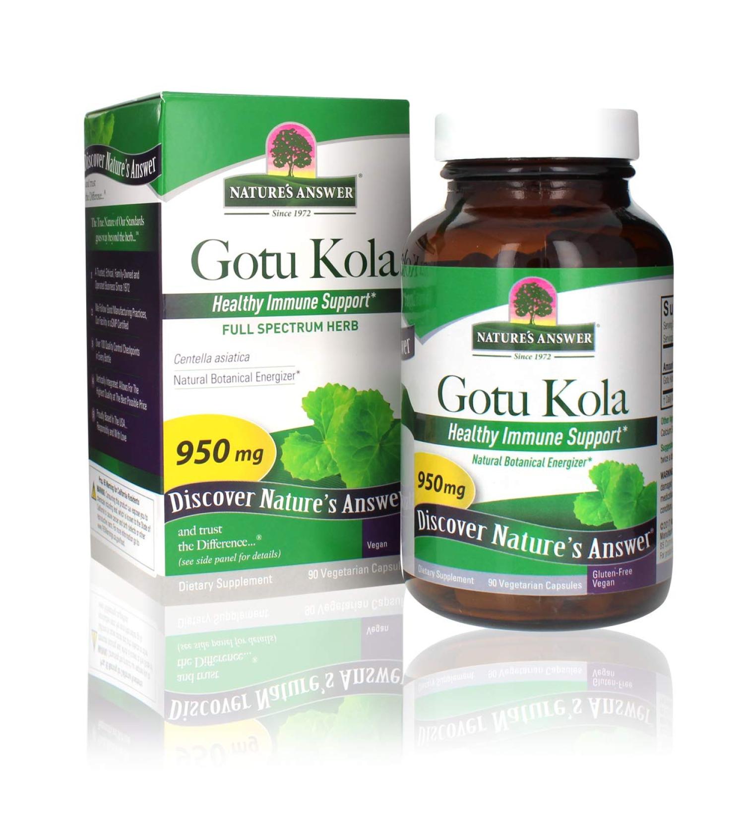 Nature's Answer Gotu Kola 950mg - 90 Vegetarian Capsules for Brain & Skin Health - Buy Online on GoSupps.com