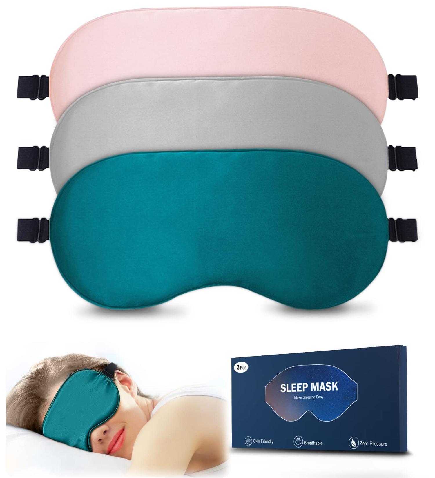 BOQUBOO Silk Sleep Mask 3 Pack - 100% Real Natural Pure Silk Eye Mask for Deep Sleep - Adjustable Strap - Gifts for Women and Men - Buy Online on GoSupps.com