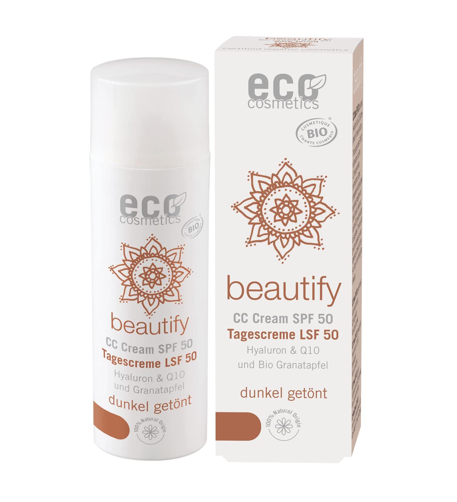 eco cosmetics Bio CC Cream Day Cream Tinted with OPC Q10 and Hyaluronic Acid Vegan Anti-Wrinkle Cream SPF 50 1 x 50 ml (Dark) - Buy Online on GoSupps.com