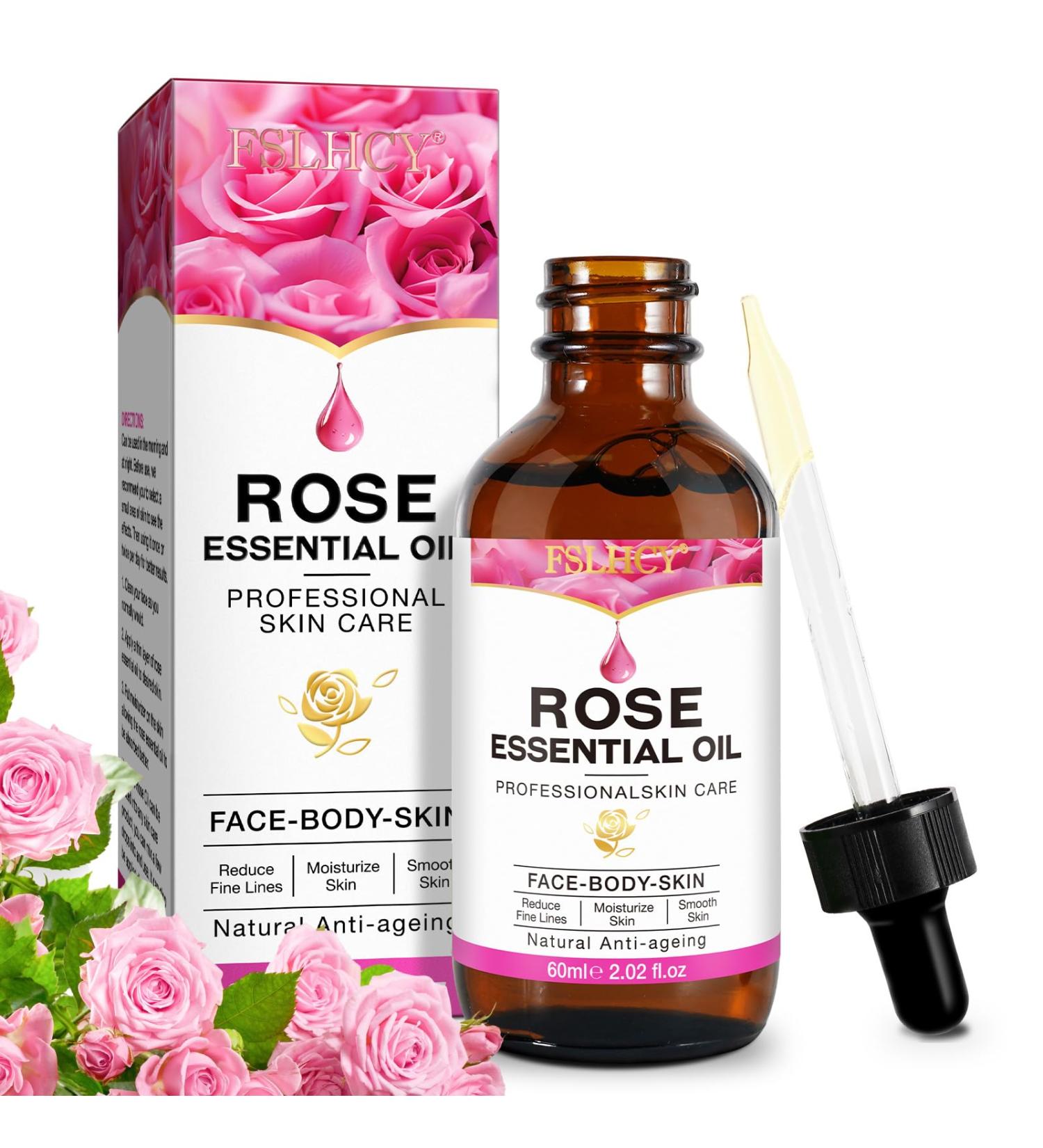 Rose Essential Oil 60ml Rose Serum with Vitamin C Serum for Hydration and Anti-aging for Face Anti-aging Care Skin Natural Moisturizing and Nourishing - Buy Online on GoSupps.com