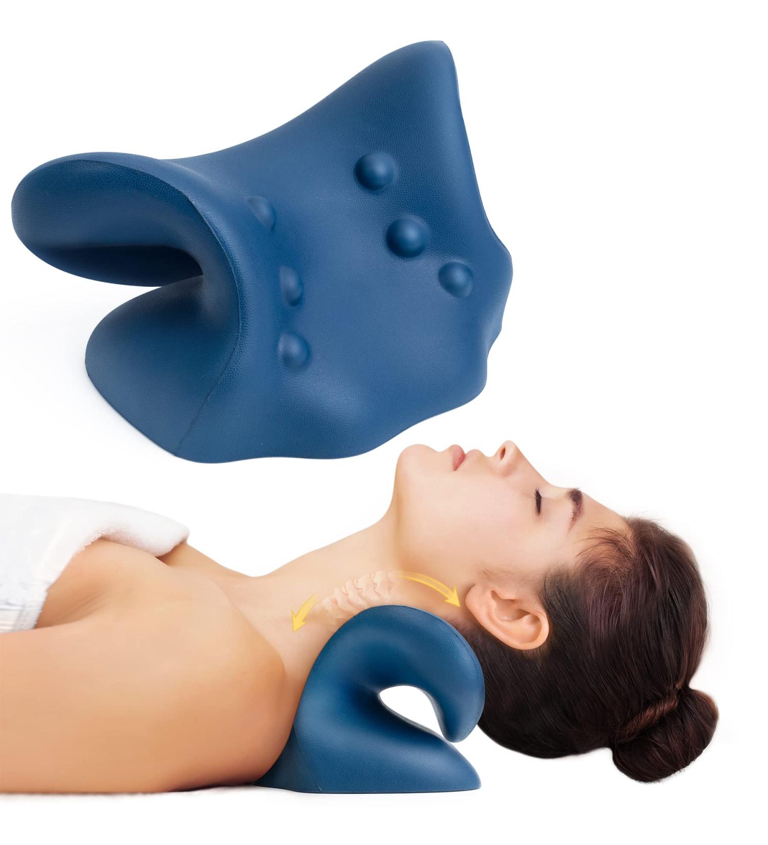Neck Stretcher for Pain Relief | Shoulder Relaxer & Cervical Traction Device Pillow | Muscle Relax & TMJ Pain Relief | Spine Alignment Chiropractic Pillow (Dark Blue - Large) - Buy Online on GoSupps.com