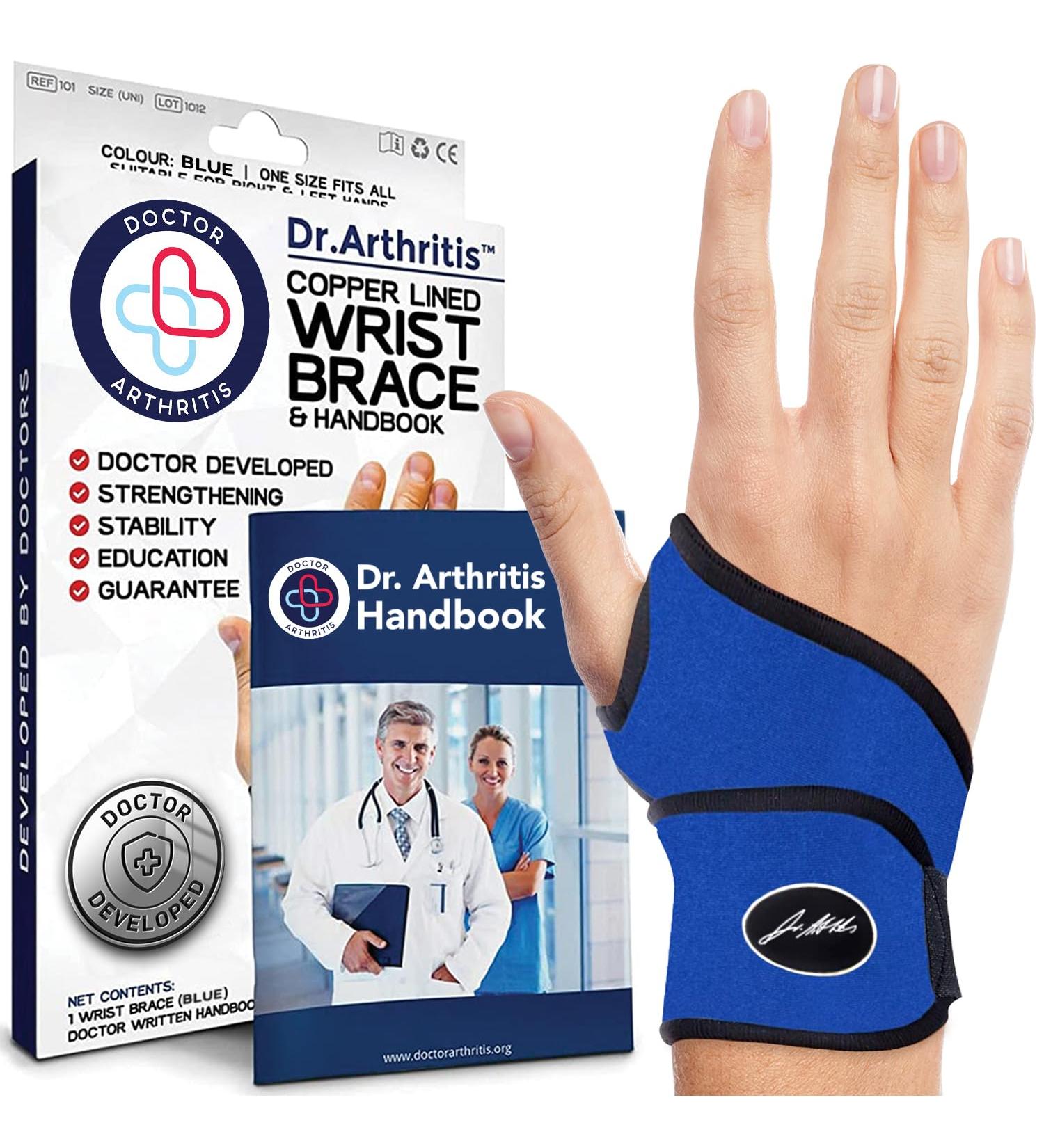Dr. Arthritis Wrist Support Bandage - Doctor Designed Tendonitis & Carpal Tunnel Relief - Blue Single Pack - Buy Online on GoSupps.com
