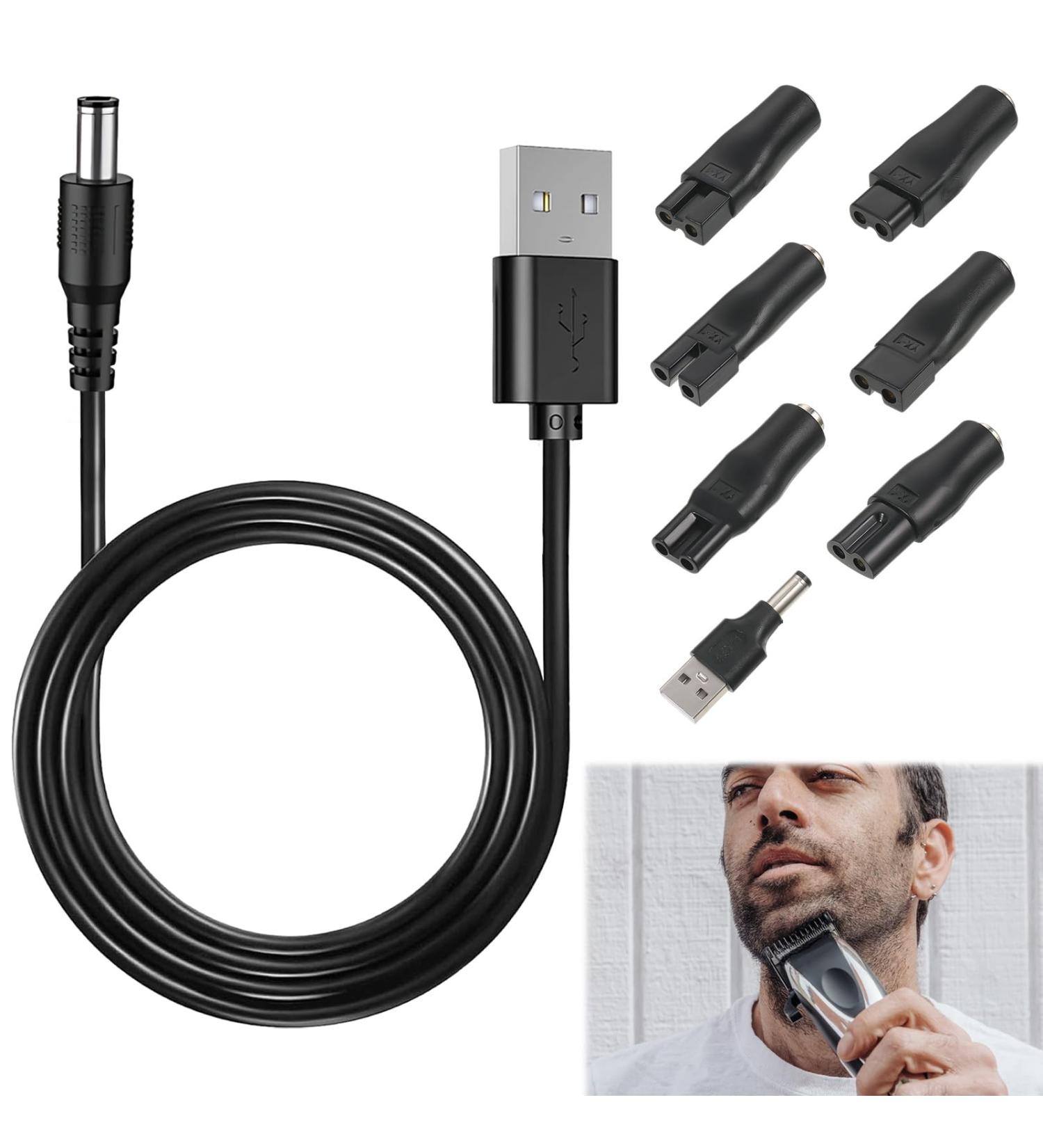 5V USB Mesh Cable & 7-Connector Adapter Set for Razors & Hair Care Universal Charger Power Cable - Buy Online on GoSupps.com