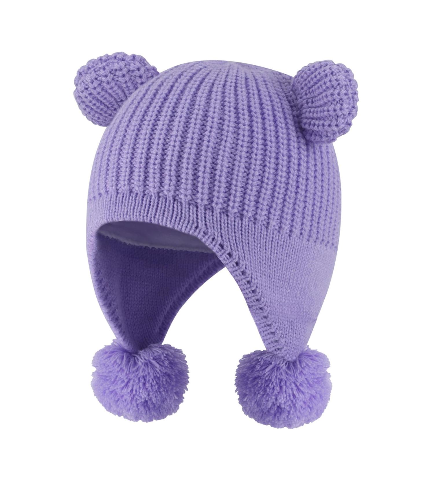 KAKU NANU Toddler Winter Hat with Double Pom Pom Earflap | Fleece Lined Beanie for Baby Boys and Girls 2-4 Years - Purple - Buy Online on GoSupps.com