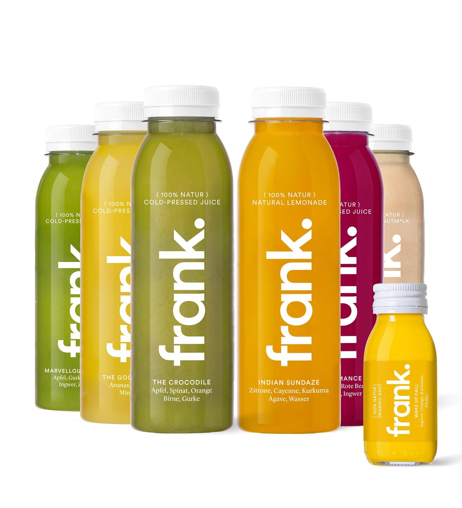 FRANK. 3-Day Juice Cure Starter - 18 Cold-Pressed Vegan Juices & Organic Gingershots | Premium Fasting Cure | 330ml Pack - Buy Online on GoSupps.com
