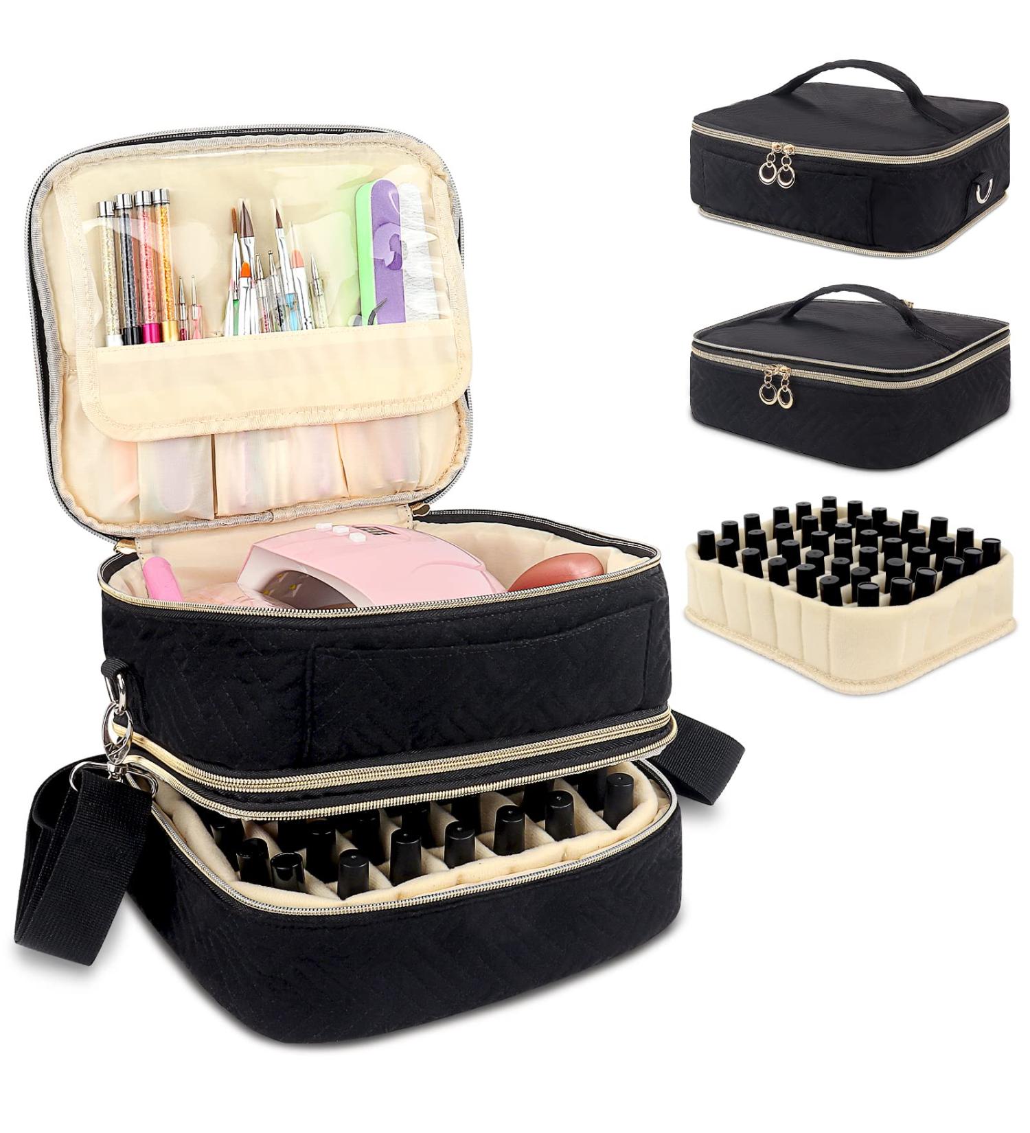 Portable Double Layer Nail Polish Organizer Case - Holds Up to 42 Bottles - Travel-Friendly - Black Manicure Storage Bag - Buy Online on GoSupps.com
