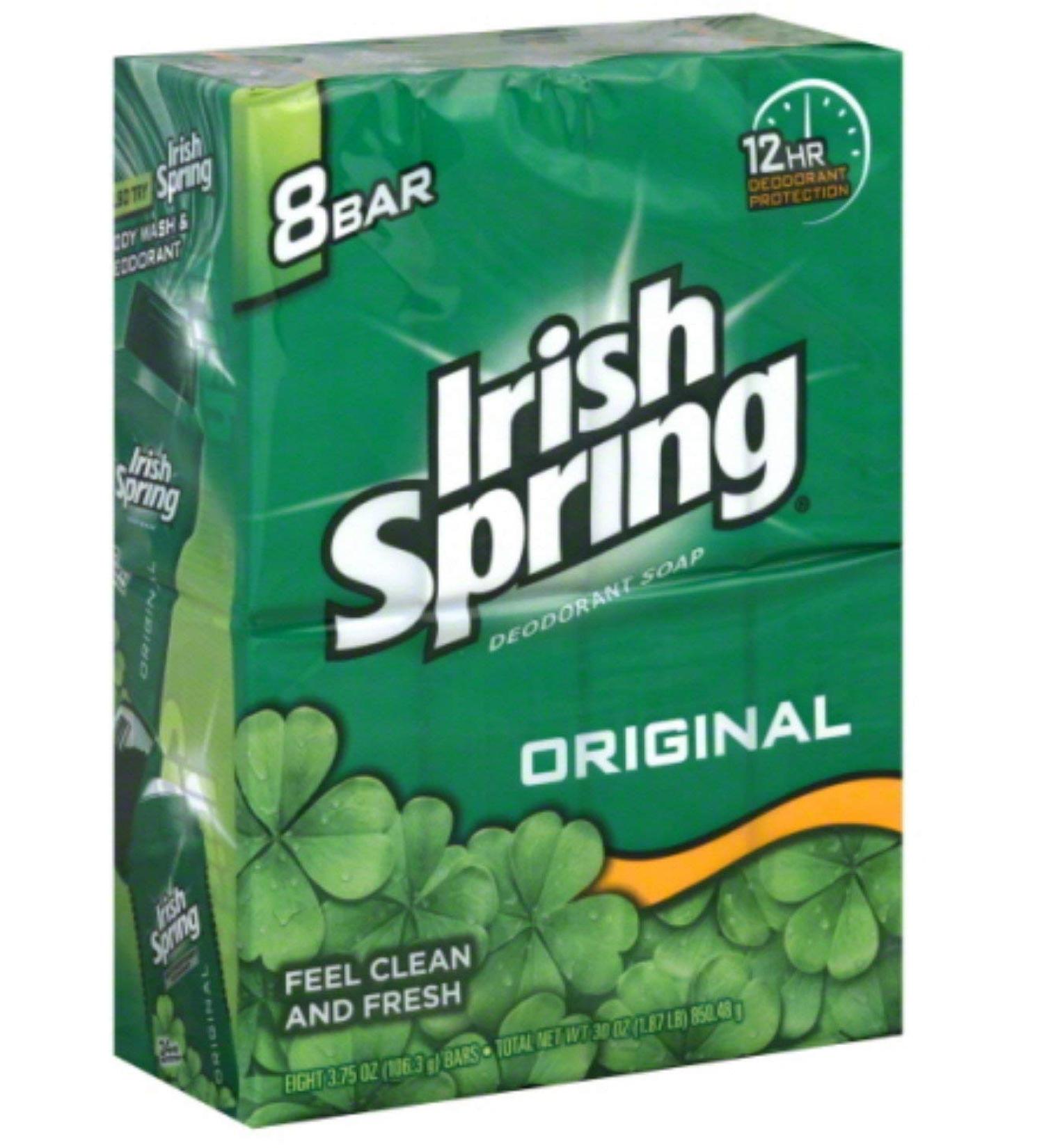 Irish Spring Deodorant Bar Soap Original 3.75 oz bars 8 ea (Pack of 4)