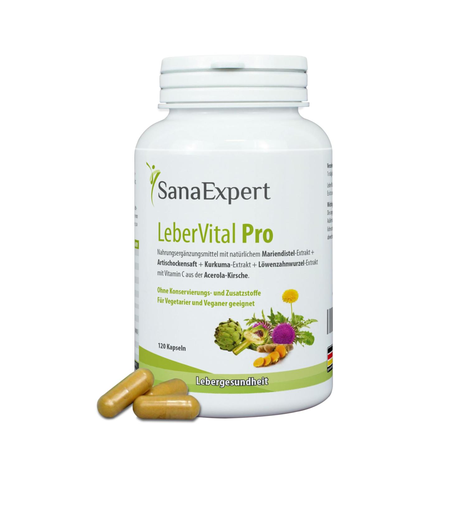 SanaExpert Leberital Pro - Vegan Dietary Supplement with Dandelion Turmeric & Artichoke - 120 Capsules for Liver Health - Buy Online on GoSupps.com