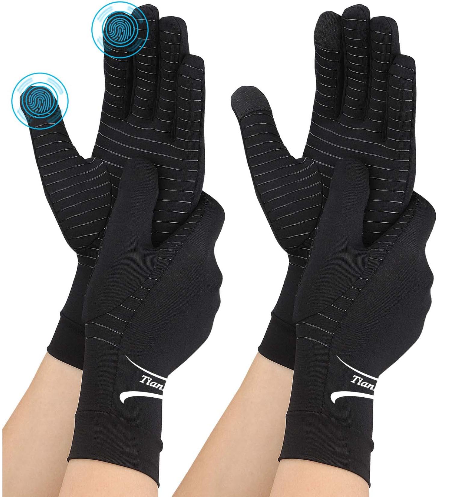 Shop 2 Pairs Small Black Copper Arthritis Gloves - Full Finger Compression for Hand Pain Relief Carpal Tunnel Support & Crocheting | Touch Screen Compatible - Buy Online on GoSupps.com