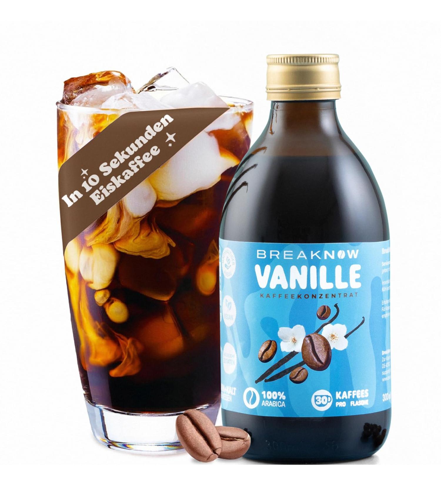 Breaknow Coffee Concentrate - Vanilla Cold Brew - 30 Servings - Instant Iced Coffee Syrup - 10-Second Preparation - On-the-Go French Vanilla Latte - 300ml - Buy Online on GoSupps.com