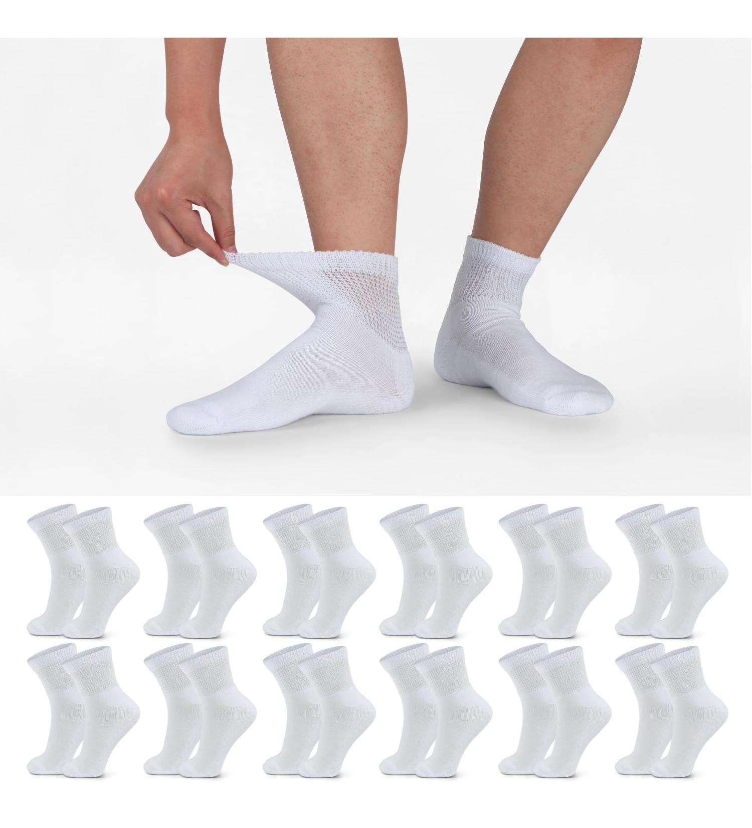 LIN Diabetic Socks for Men & Women | Non-Binding Circulatory Extra Wide Top | Edema Neuropathy Lymphedema | 12 Pairs Quarter/White (Size 13-15) - Buy Online on GoSupps.com