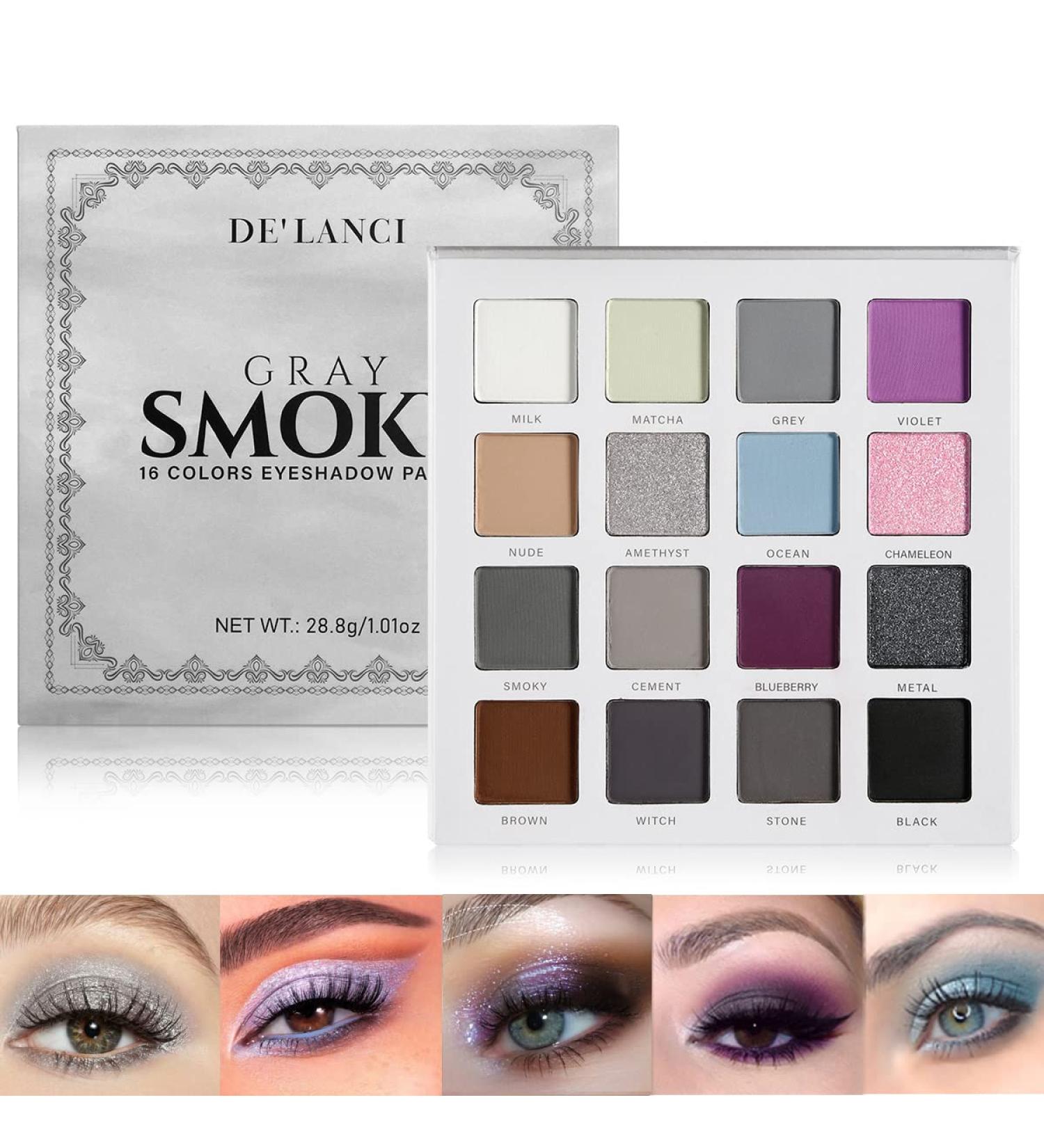 DE'LANCI Grey Smokey Eyeshadow Palette - 16 Shades for Blue Eyes | Matte, Shimmer & Glitter Shadows for High Pigment Cool Tone Makeup - Buy Online on GoSupps.com