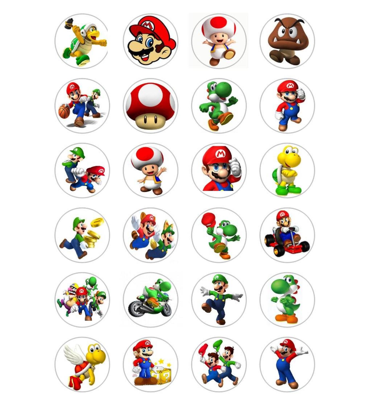 24 x Super Mario Edible Paper Cake Decorations for Cupcakes Cakes Birthdays Parties