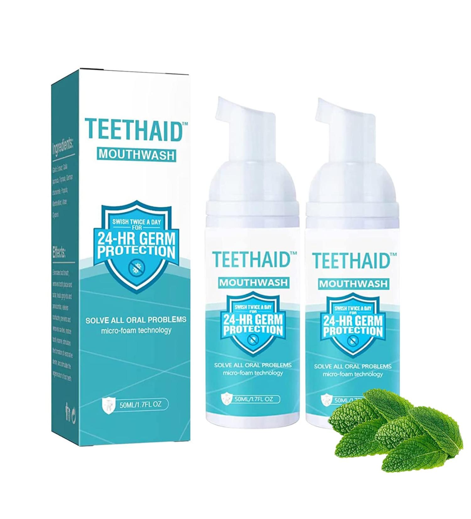 TeethAid Mouthwash & Whitening Foam Toothpaste - 50ml Natural Peppermint Dental Care (2-Pack) | Premium Teeth Cleaning Solution - Buy Online on GoSupps.com
