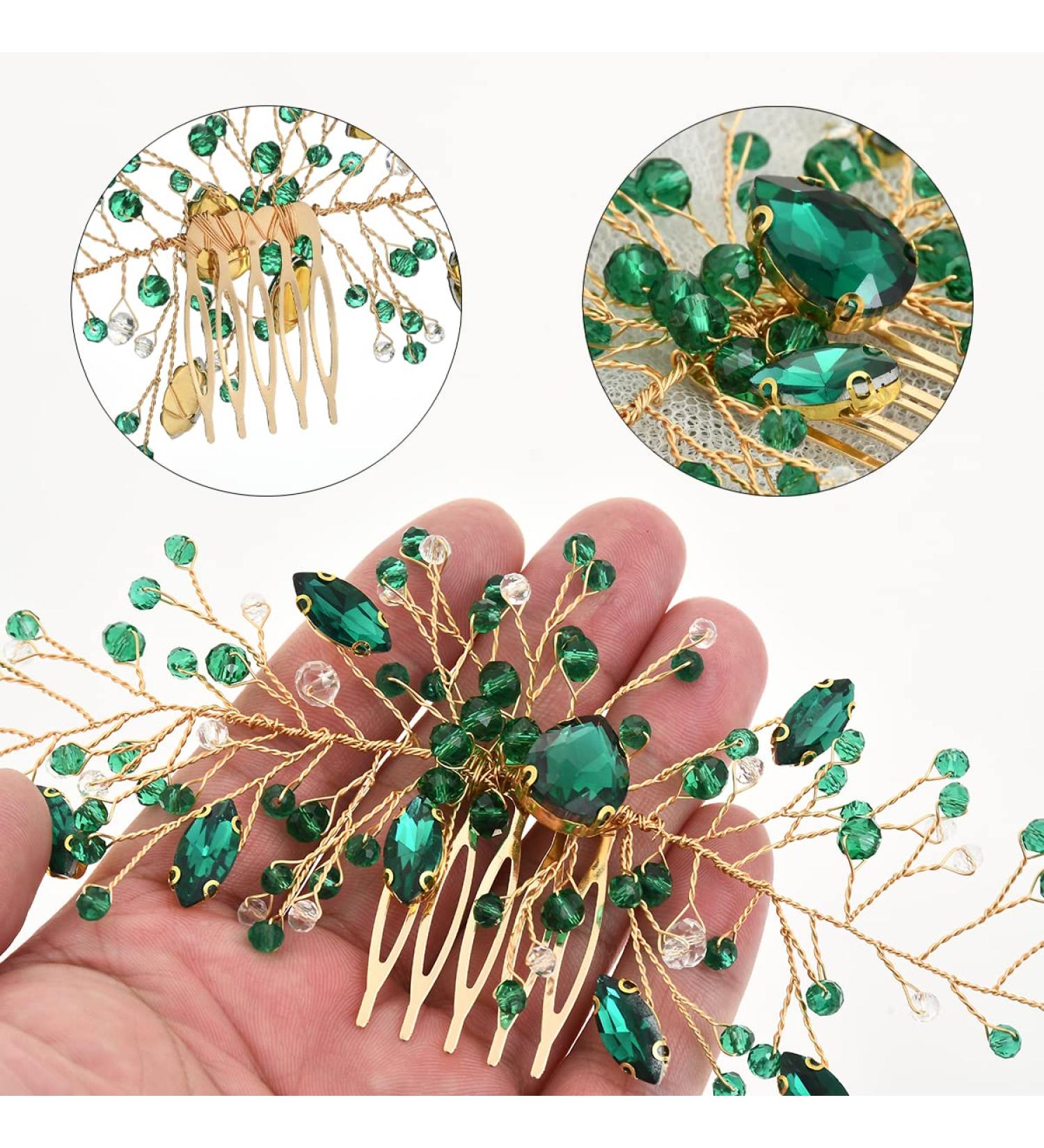 Hicollie Bridal Hair Comb Wedding Hair Clips Womens Hair Accessories Green Hair Accessories Green Crystal Hair Vine Comb Wedding Hair Accessory for Bride Bridesmaid Girls - Buy Online on GoSupps.com