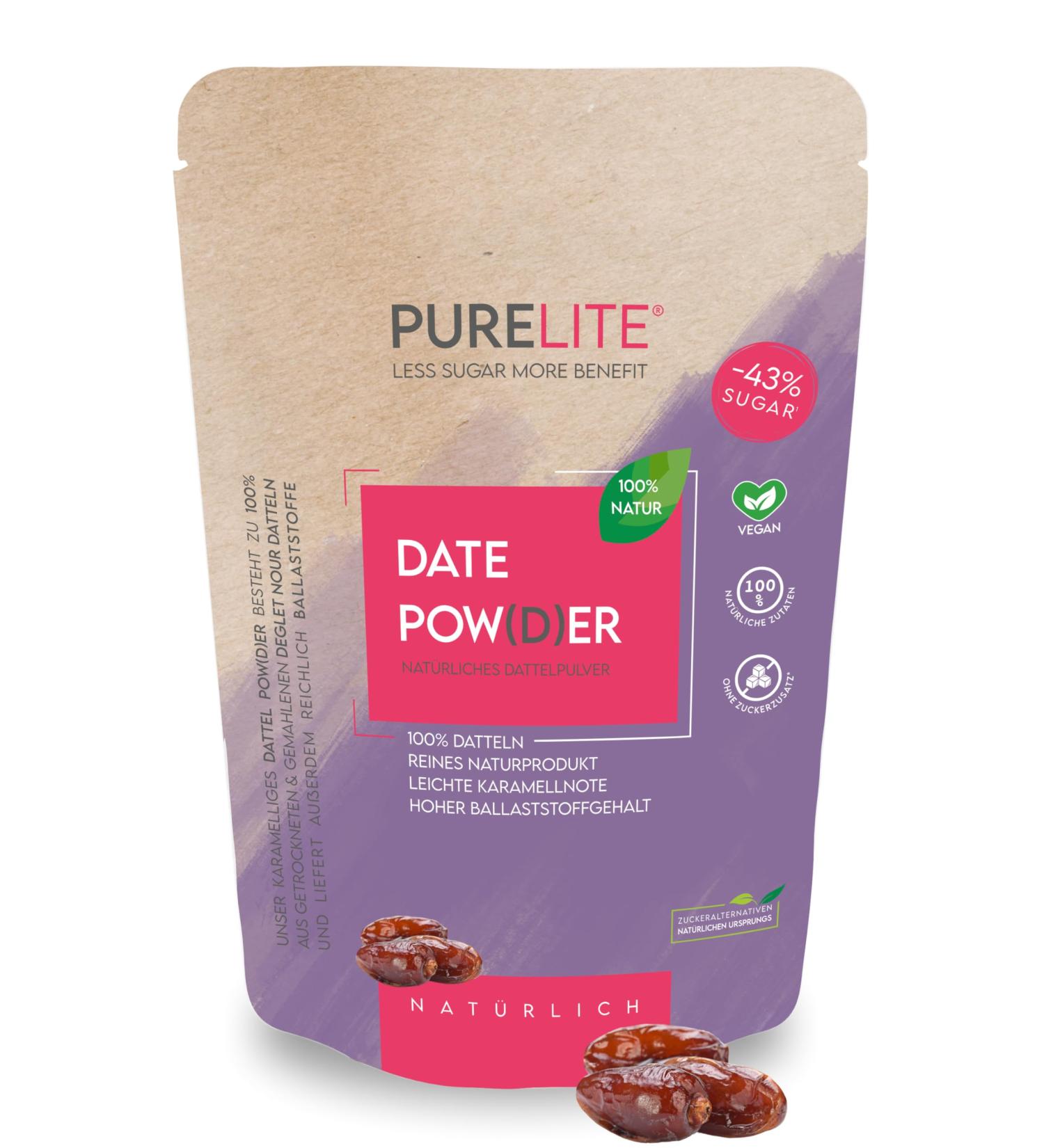 Buy PURELITE DATTLE Powder - 450g Vegan Date Sugar Alternative for Baking & Cooking | 100% Natural Sweetener with Fiber & Minerals - Buy Online on GoSupps.com