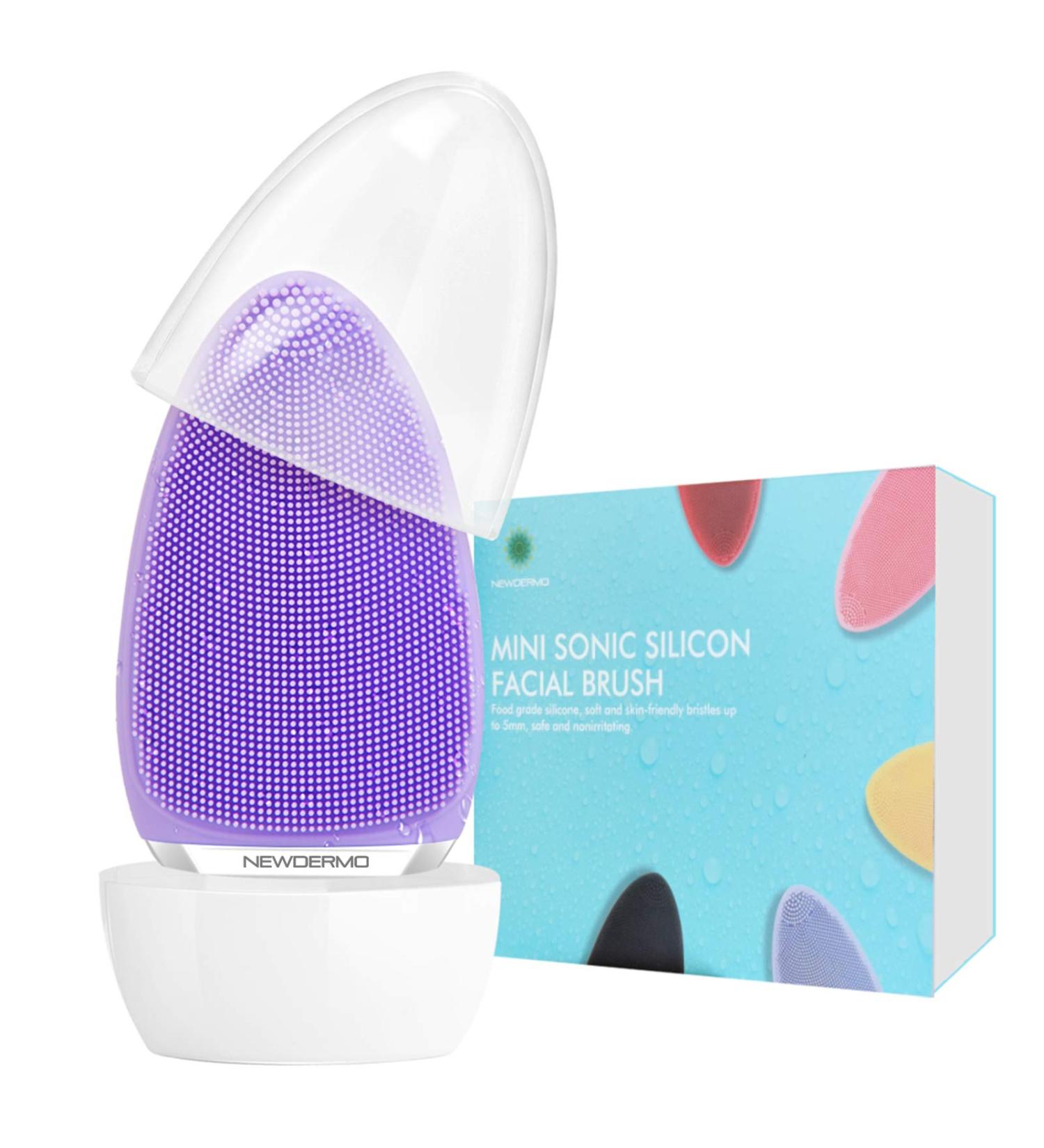 Facial Cleansing Brush by NEWDERMO Vibrating Silicone Face Scrubber - 2 Function Modes and 7 Speeds Rechargeable IPX7 Waterproof Face Brush for Deep Cleaning Pores Exfoliating and Massaging Purple - Buy Online on GoSupps.com