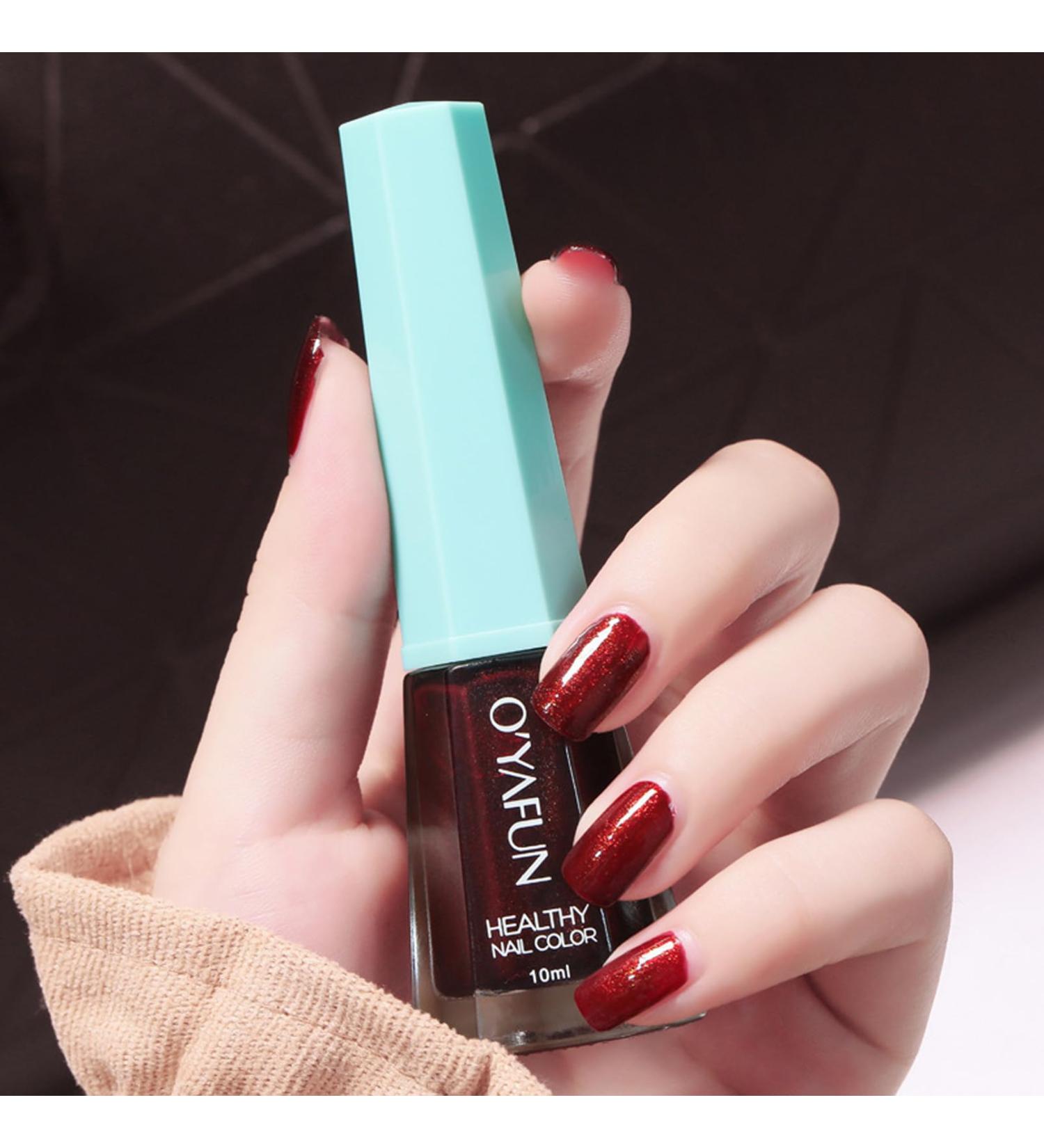 Glitter Nail Polish Wine Red Glitter Nail Varnish Long Lasting Chip Resistant & Quick Drying Nail Polish Gel for Women Girls Christmas DIY Nail Art at Home 10ML (Wine Red Glitter) - Buy Online on GoSupps.com