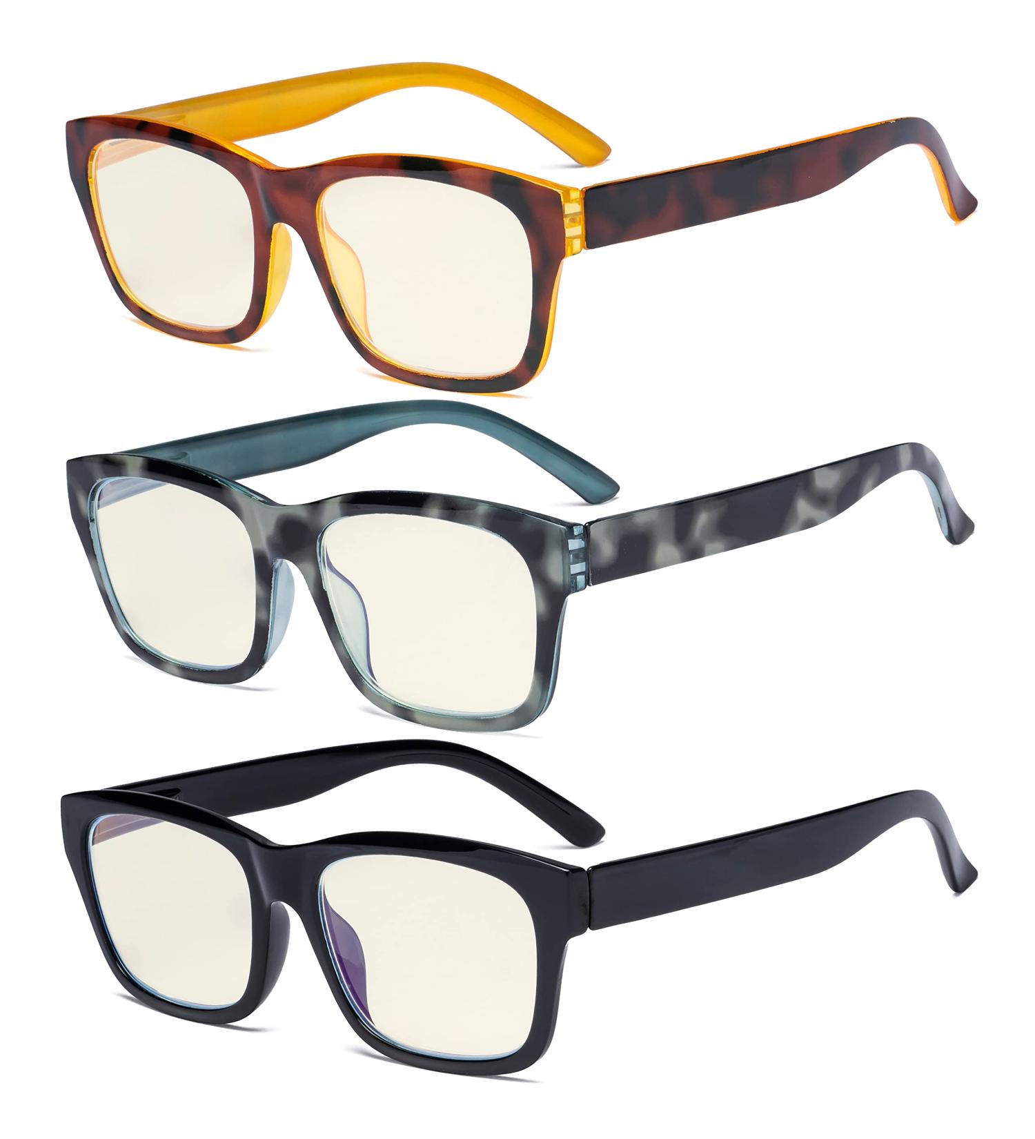 Eyekepper 3 Pack Blue Light Filter Glasses for Men & Women - Large Square Frame +1.50 Computer Reading Glasses | Anti-Glare & Blue Ray Protection - Buy Online on GoSupps.com