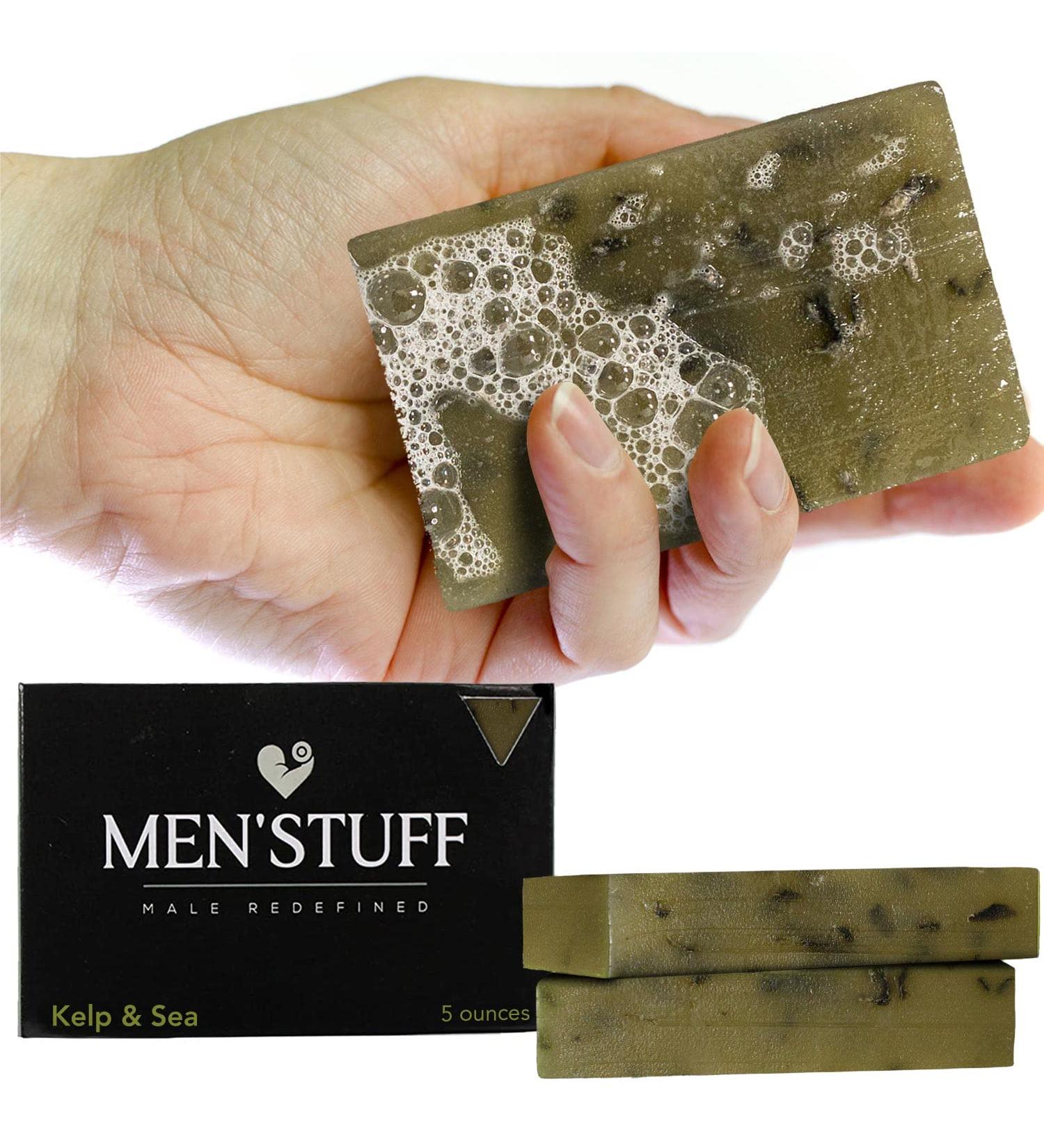 Kobochon Men'Stuff Natural Body Wash Bar Soap for Men - Kelp & Sea Soap with Organic Oils and Mineral Salts - 5 oz - Buy Online on GoSupps.com