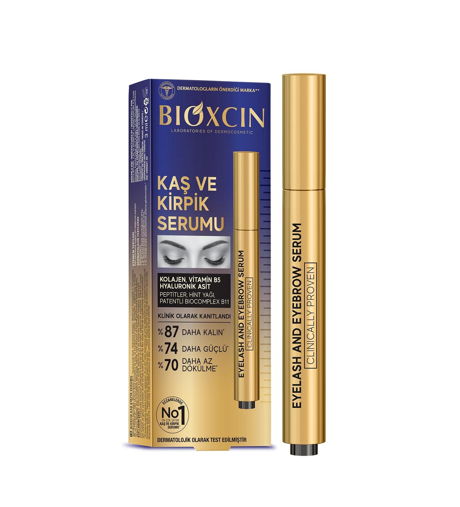 Bioxcin S rum pour sourcils et cils - 3 ml - Visiblement plus dense et plus long - 87 % de volume en plus - Avec biotine collag ne hyaluronique et huile de ricin - Buy Online on GoSupps.com