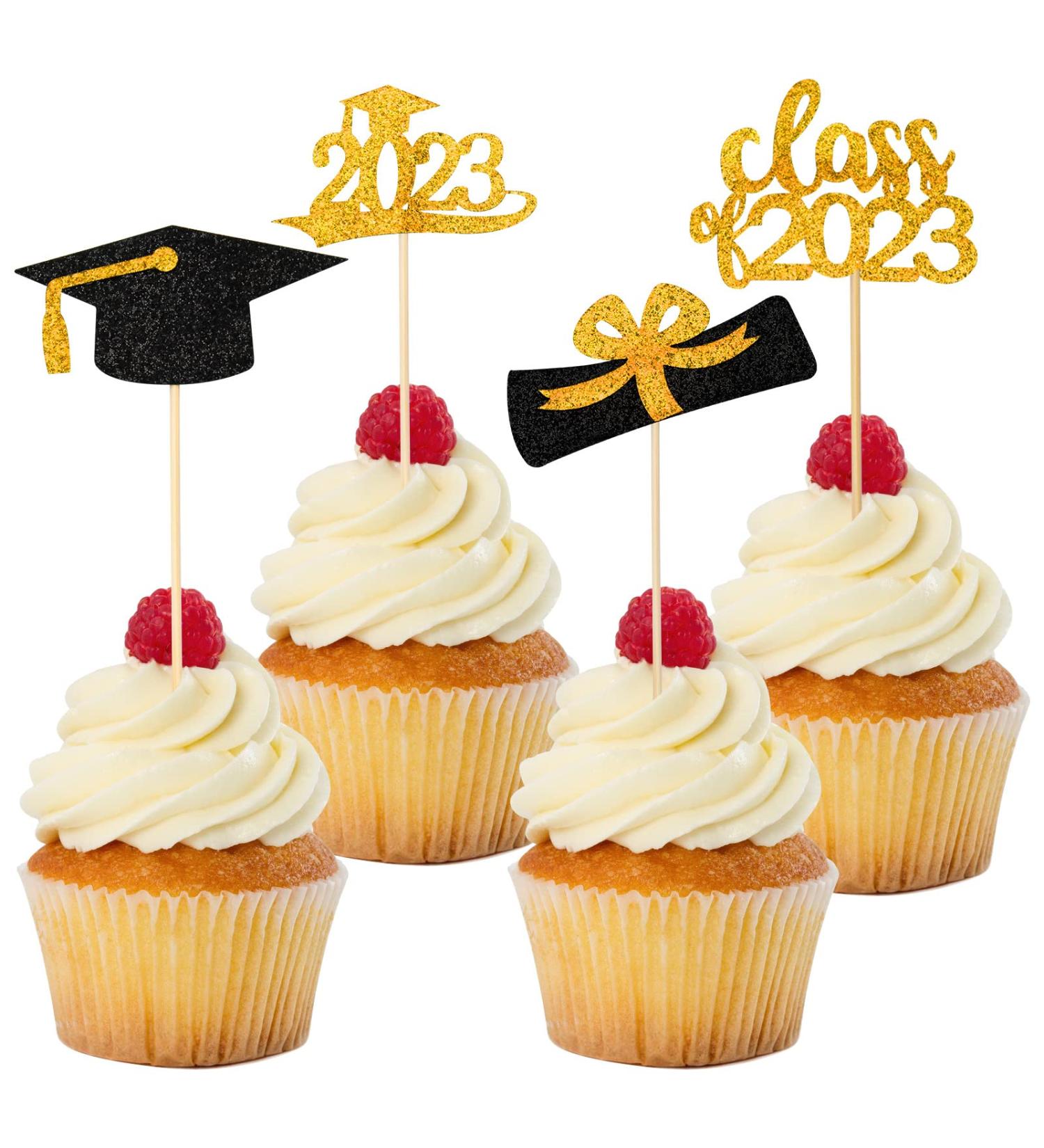 SANNIX 96Pcs Graduation Cupcake Toppers 2023 Double-Sided Glitter Graduation Themed Class of 2023 Grad Cap Diploma Cupcake Picks for Graduation Party Decorations 2023 Cake Topper Supplies (Gold) - Buy Online on GoSupps.com