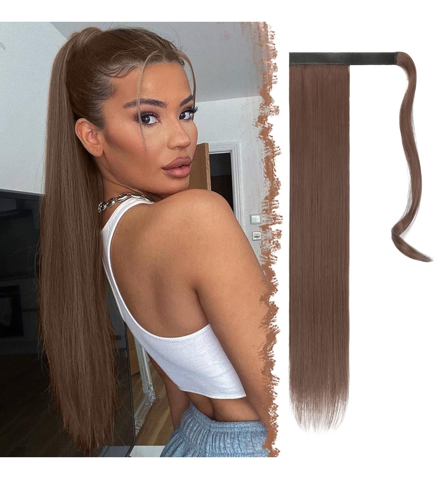 FESHFEN Straight Long Wrap Around Ponytail Extension 28 Synthetic Hair Clip in Hairpiece - Light Golden Brown (Pack of 1) - Buy Online on GoSupps.com