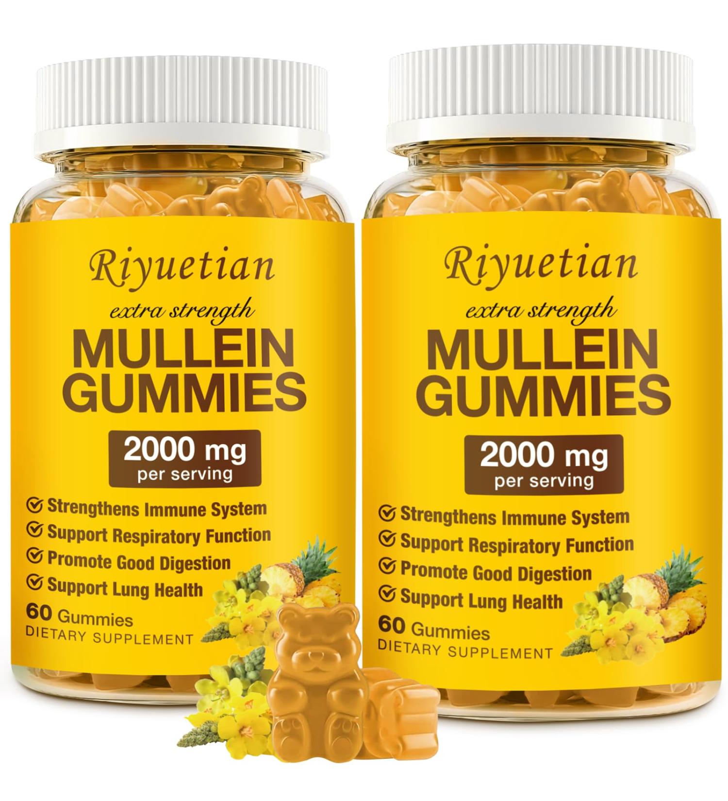 Mullein Gummies 2000mg Organic Mullein Leaf Extract for Clear Lungs Boost Respiratory & Digestive Immune Booster for Adults & Kids Allergy Friendly Non-GMO 120 Gummies 60 Count (Pack of 2) - Buy Online on GoSupps.com