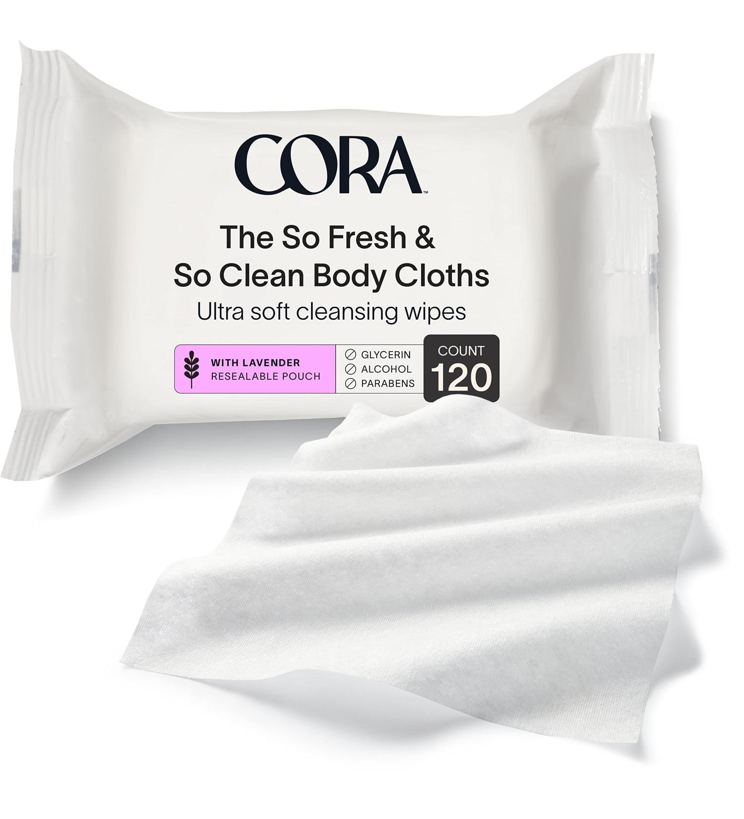 Cora Lavender Scented Body Cloths | Cleansing Wipes for Intimate Areas | Moisturizing with Aloe | pH Balanced | 120 Count - Buy Online on GoSupps.com