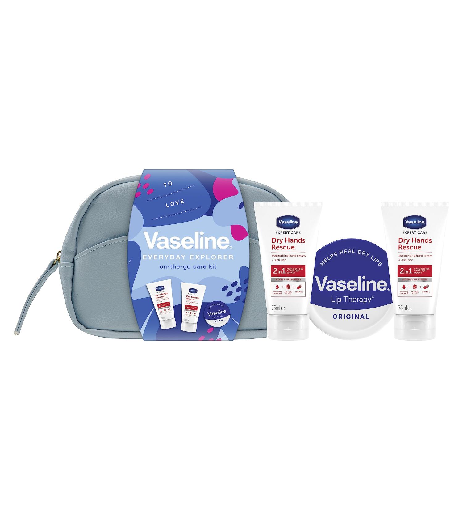 Vaseline On-The-Go Beauty Bag Gift Set: 2 Anti-Bac Hand Creams & Lip Balm for Moisturized Lips & Hands - 3 Piece Set (NEW 2023) - Buy Online on GoSupps.com