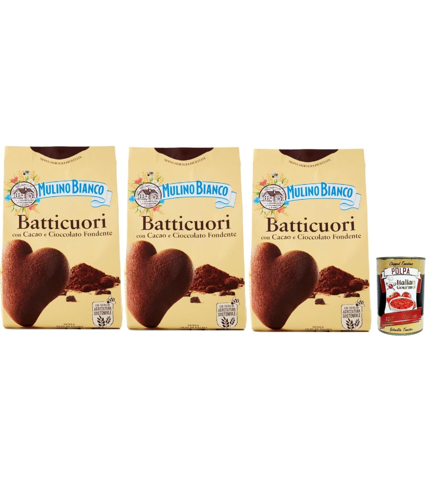 Mulino Bianco Batticuori Biscuits With Cocoa And Chocolate cocoa and chocolate biscuits cookies 3 x 350 g + 400 g Italian gourmet pulp - Buy Online on GoSupps.com
