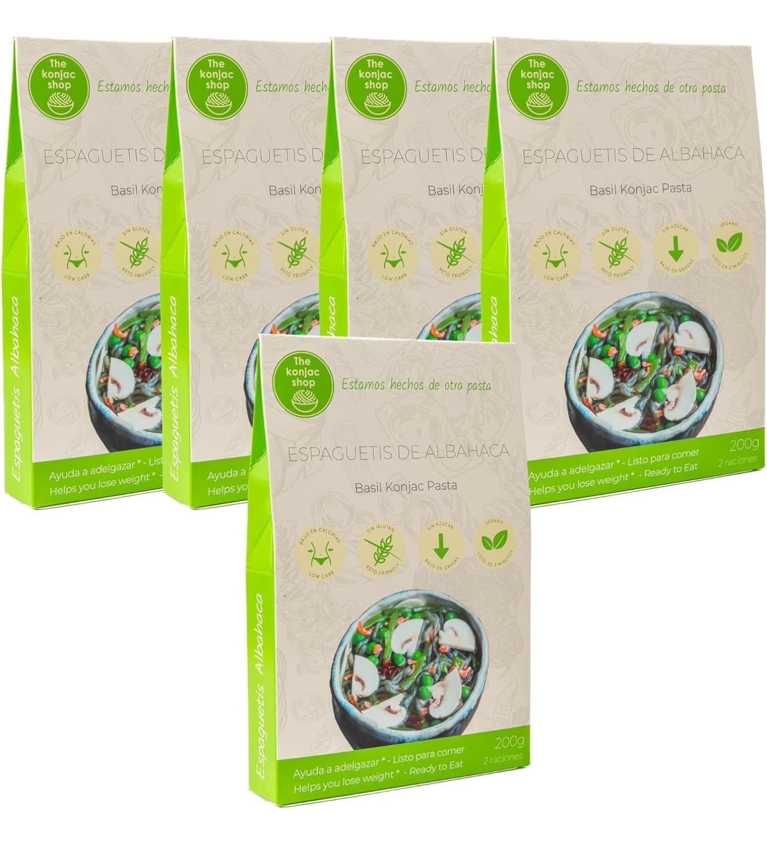 The Konjac Shop Spaghetti with Basil 270g Shirataki Pasta Only 18 kcal Vegan Low Carb & Ready to eat Pack of 5 - Buy Online on GoSupps.com