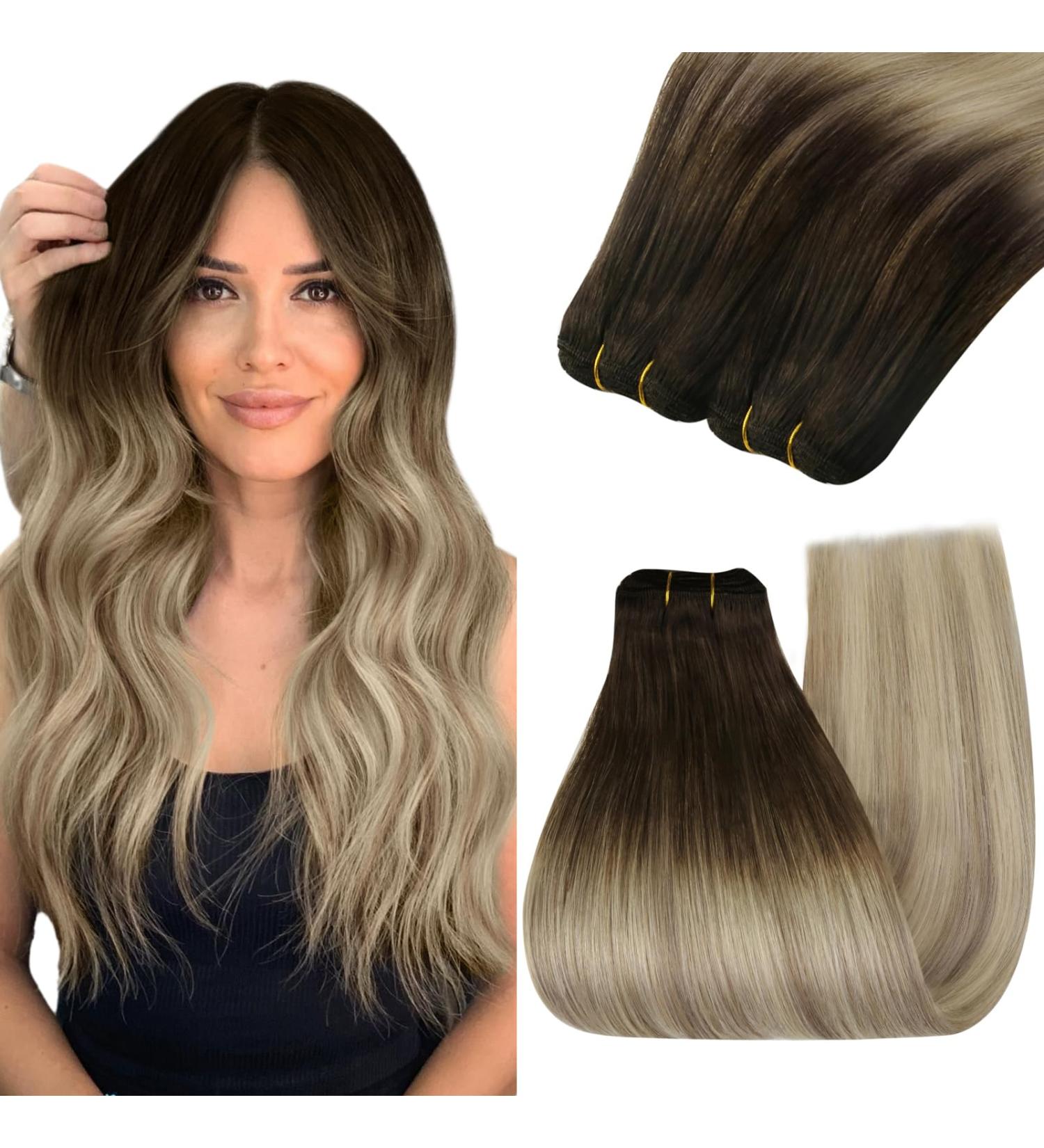 Youngsee 50cm Real Hair Extensions #4/14 Ombre Brown to Blonde - Double Weft 100g Quality Hair Tresses for Seamless Volume - Buy Online on GoSupps.com