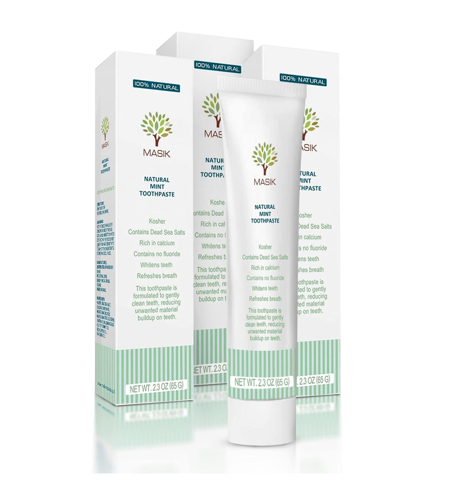 Masik Natural Toothpaste Whitening & Sensitive Teeth | Dead Sea Salt | Stain & Plaque Remover | Bleeding Gums & Canker Sore Care | Floride & SLS-Free | Non-Foaming | Made in Israel (Mint 3-Pack) - Buy Online on GoSupps.com