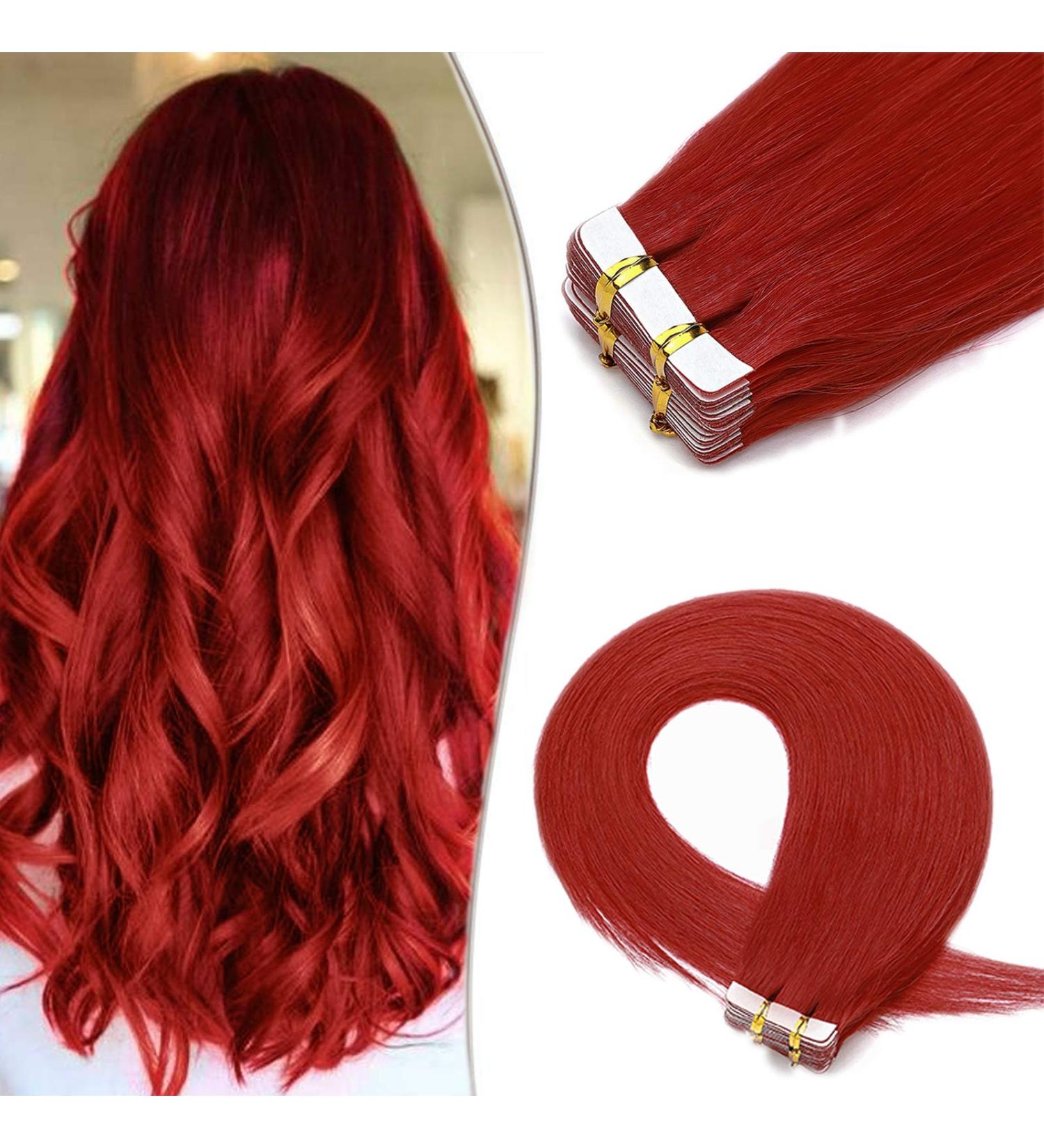 SEGO 20 Wefts Tape in Extensions - 50g Remy Real Hair - 18 Red Hairpieces + 10 Free Tapes - International Shipping Available - Buy Online on GoSupps.com
