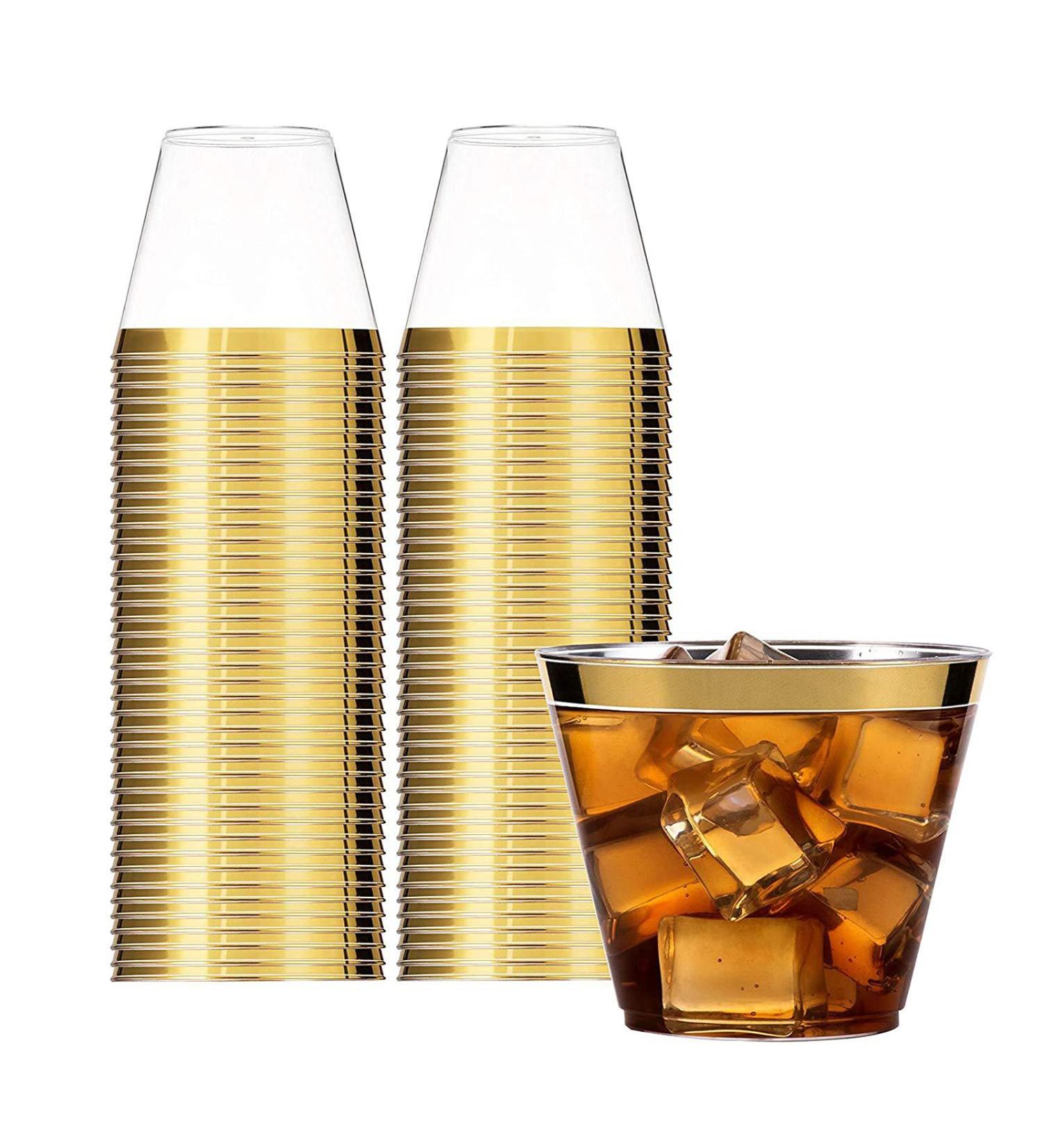 25 Pcs Gold Plastic Cups with Gold Rim URMAGIC 9Oz Disposable Party Cups Clear Disposable Tumblers Old Fashioned Tumblers Gold/Silver Rimmed Plastic Cups Wedding Cups Party Drinking Cup Beverage Cup - Buy Online on GoSupps.com
