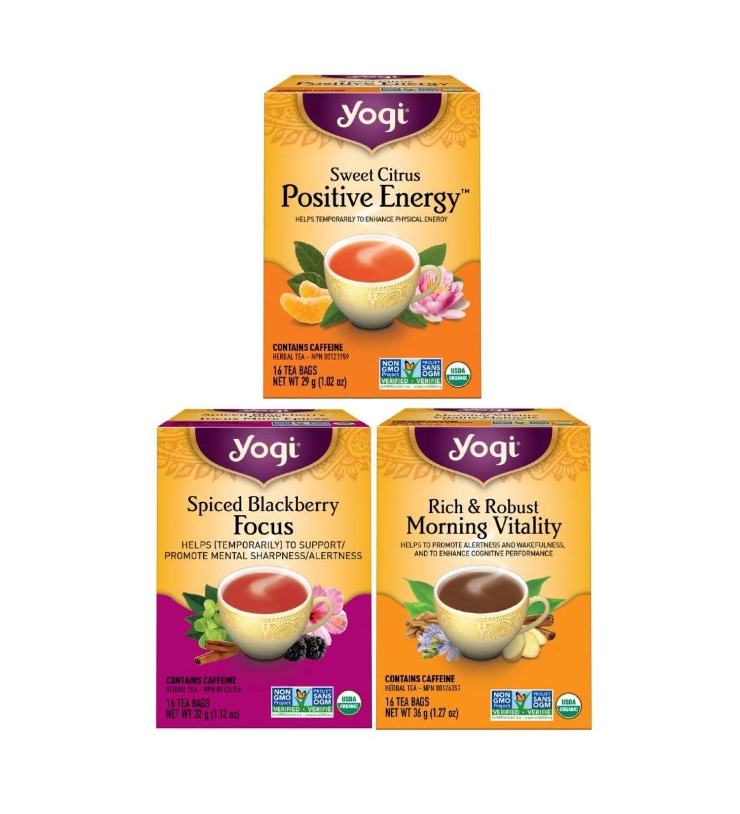 Yogi Tea - Canada Energy Variety Pack Tea Sampler (3 Pack) - Includes Rich & Robust Morning Vitality Spiced Blackberry Focus and Sweet Citrus Positive Energy Caffeinated Organic Tea - 48 Tea Bags - Buy Online on GoSupps.com