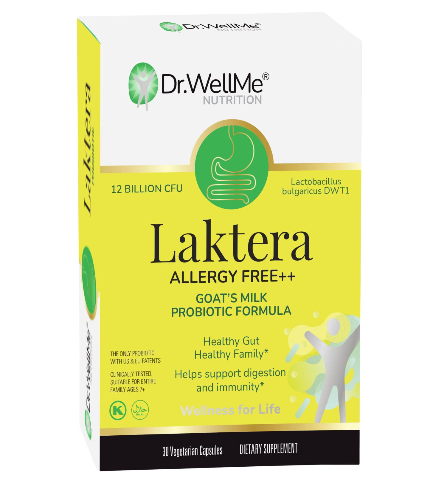 Dr. WellMe Laktera Allergy-Free Probiotics 30 Capsules 12B CFU Goat s Milk Probiotic Formula Immune & Gut Health Supplements Low Lactose Gluten-Free for Adults & 7+ Children - Buy Online on GoSupps.com