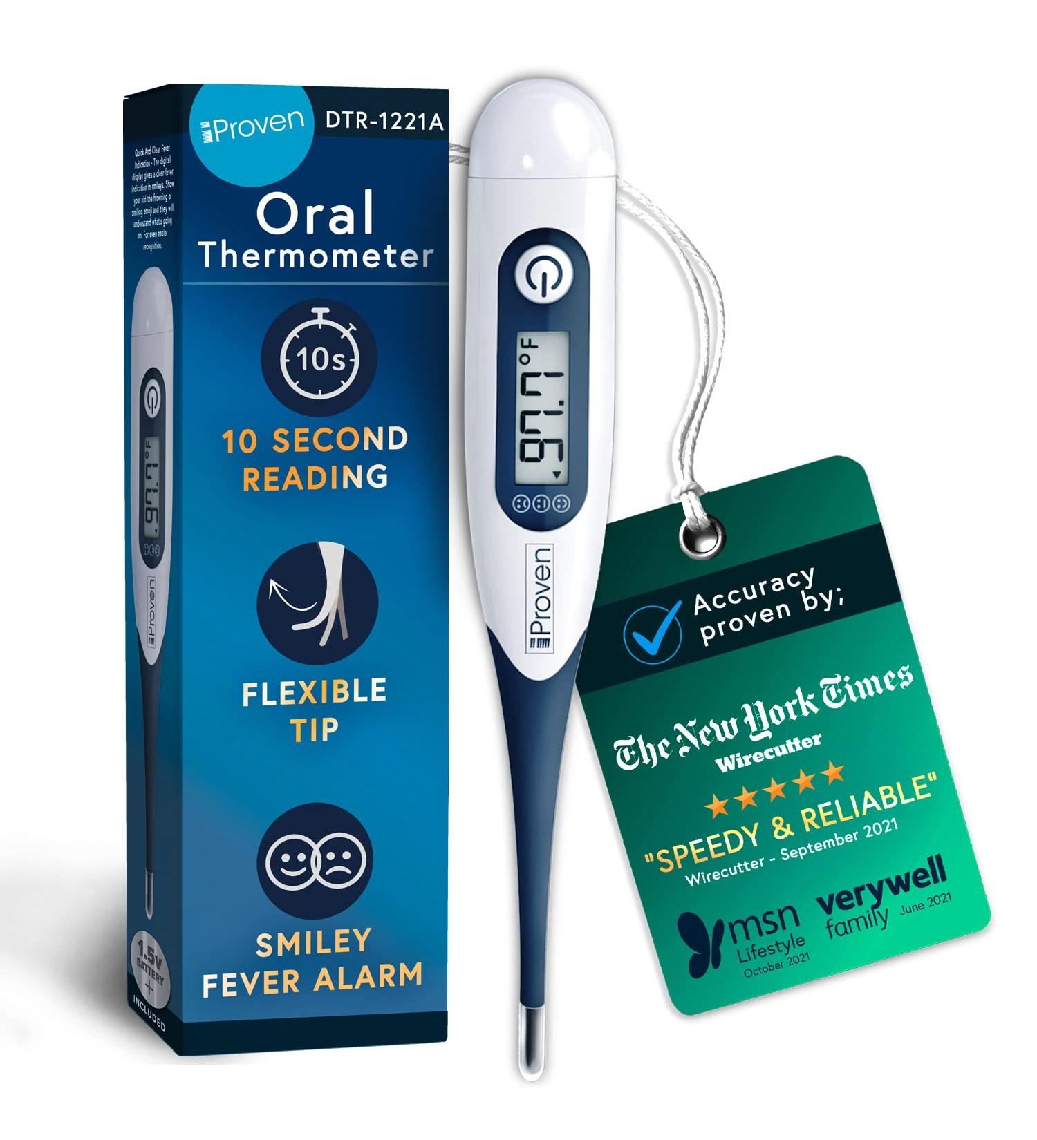iProven Digital Thermometer for Whole Family - Fast 10 Second Readings, Flexible Tip, Fever Alarm, Hardcase - Buy Online on GoSupps.com