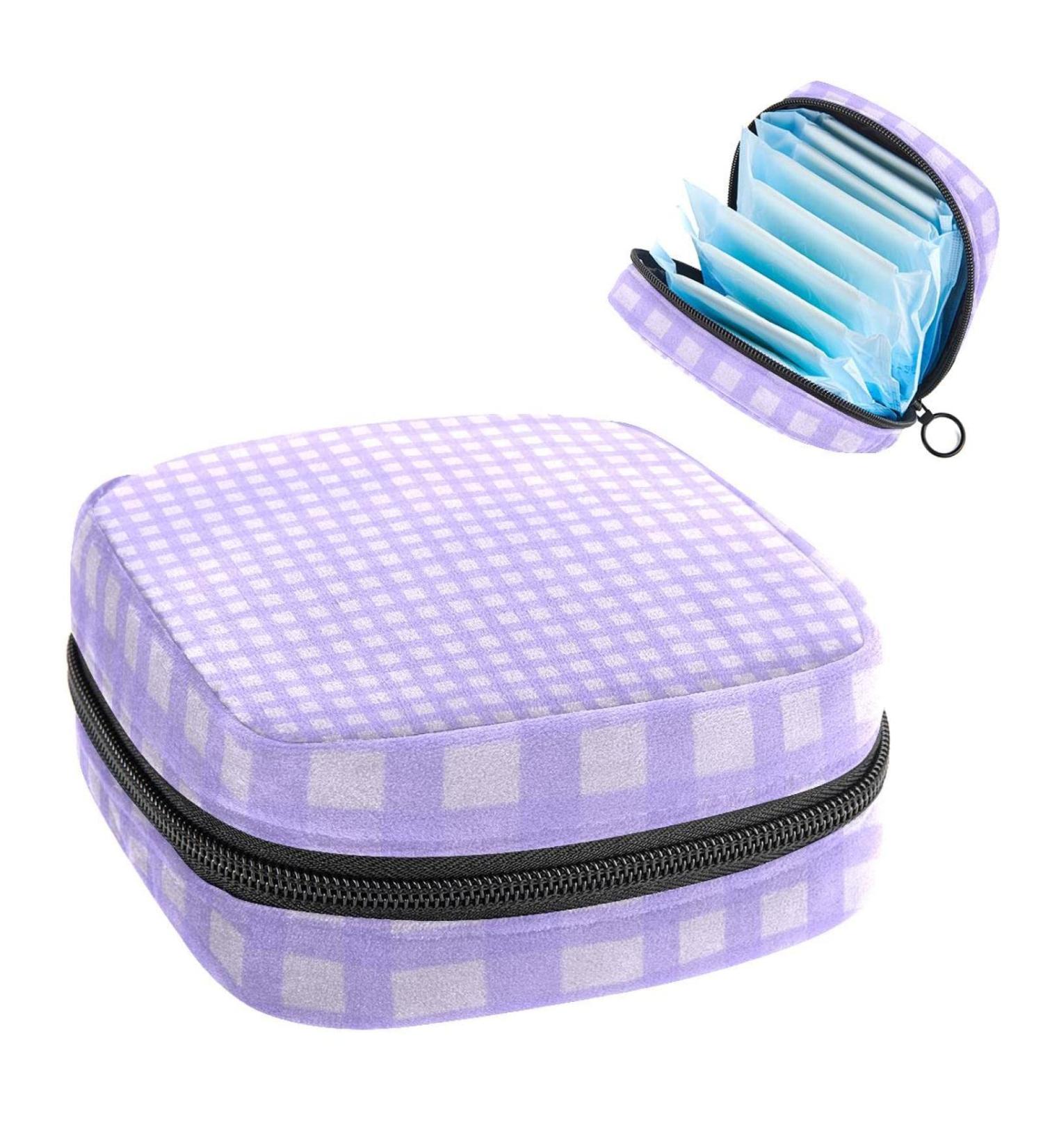 Lilac Plaid Menstrual Cup & Pad Storage Bag - Portable Period Pouch for Women/Girls - Multi-Colored - 1Pcs - Buy Online on GoSupps.com