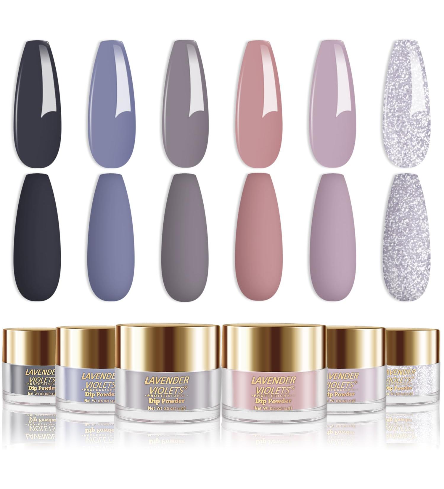 Lavender Violets 14g x 6 Colors Dip Powder French Nail Art Manicure | Slate Blue, Grey, Silver Glitter Morandi Palette | Large Capacity J209 Autumn Winter - Buy Online on GoSupps.com