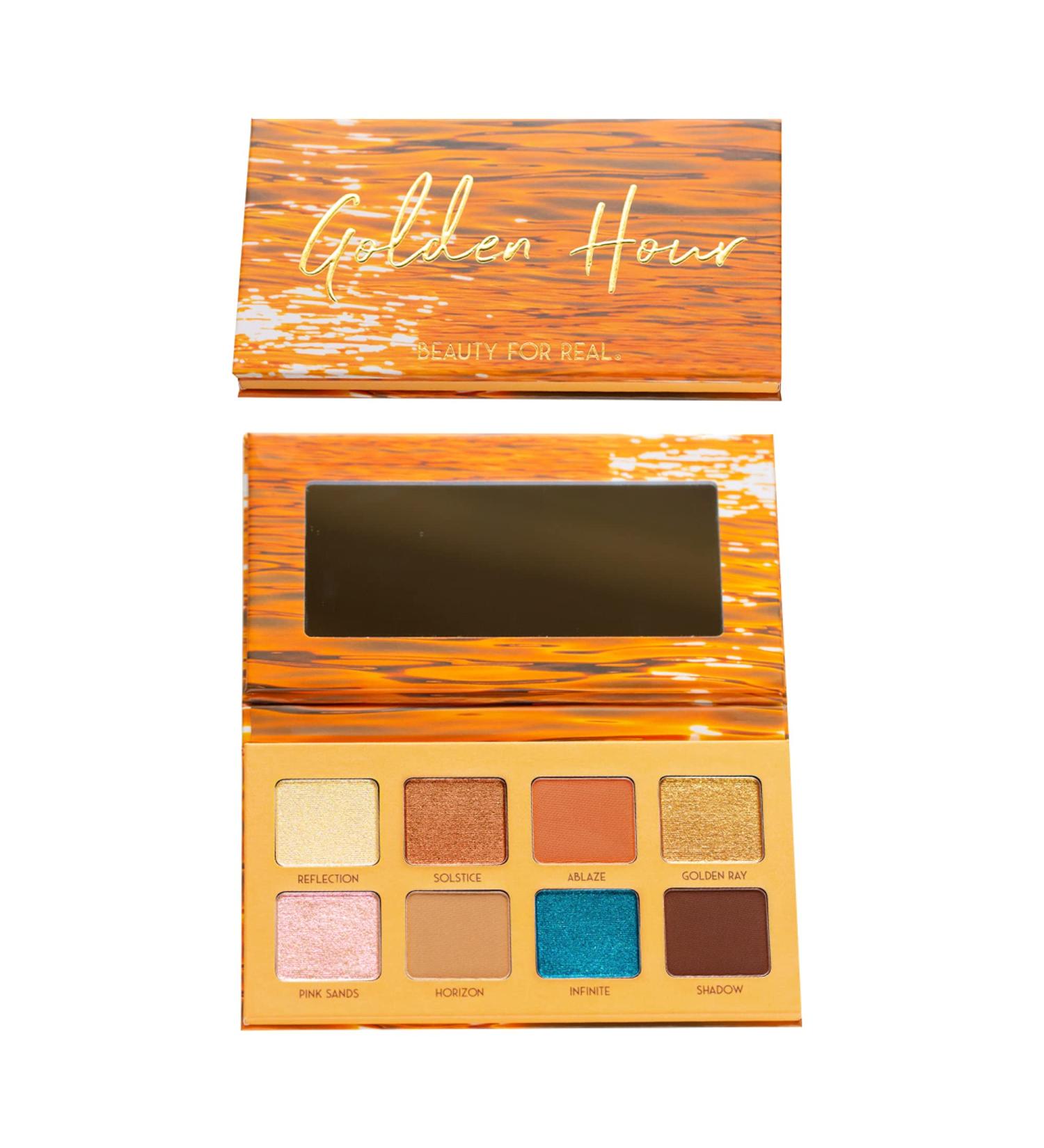 Beauty for Real Golden Hour Eyeshadow Palette - 8 Shades Matte & Shimmer Mango Butter & Vitamin E Infusion - Vegan & Cruelty-Free - Buy Online on GoSupps.com
