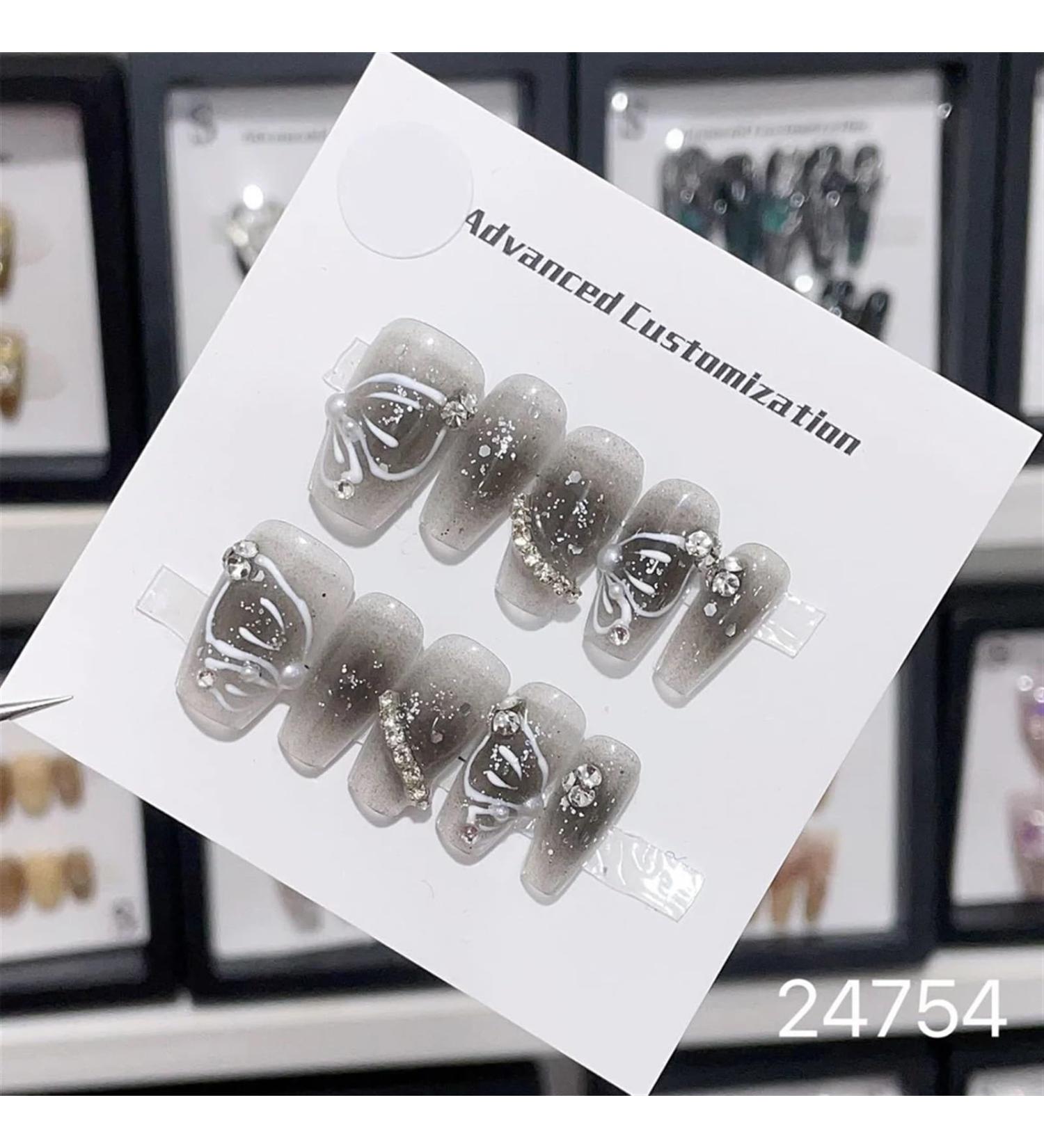 Nail Tips False Nails Tips Art Press on Nails Hand Made Fake Nails Painting Alloy Chain Decor Luxury Magic Mirror Power Design Punk Press On Nails(24754 XS) - Buy Online on GoSupps.com