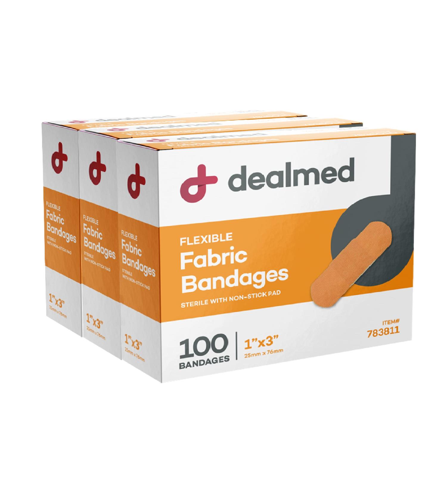 Dealmed Sterile Flexible Fabric Adhesive Bandages 1x3 Inch 100/Box - 3 Boxes | Breathable First Aid Strips for Medical Emergency Kits & Clinic - Buy Online on GoSupps.com