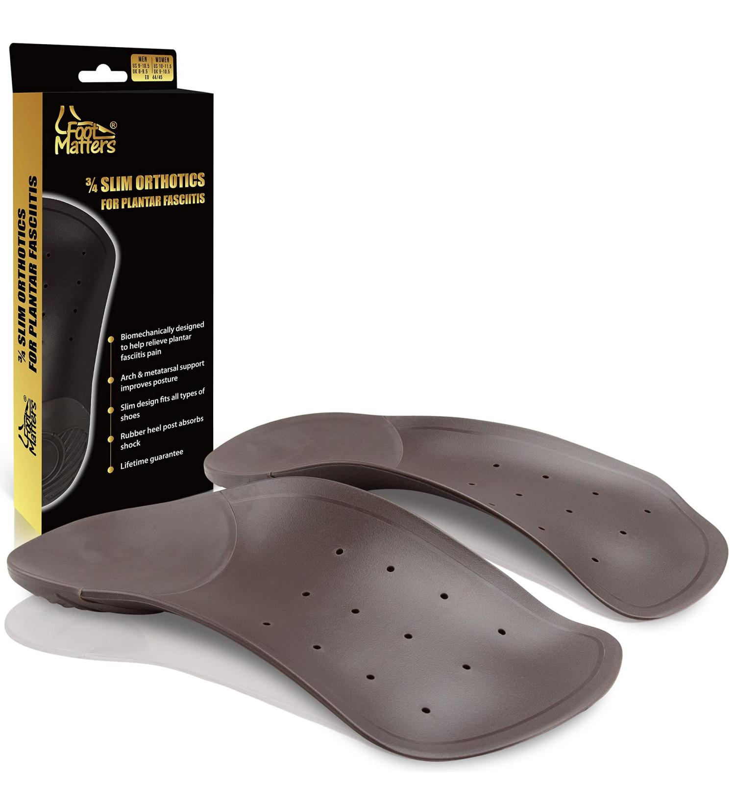 FootMatters 3/4 Slim Orthotic Inserts for Plantar Fasciitis Relief | Arch Support Insoles for Men & Women | XS Size US Women 6-7.5 - Buy Online on GoSupps.com