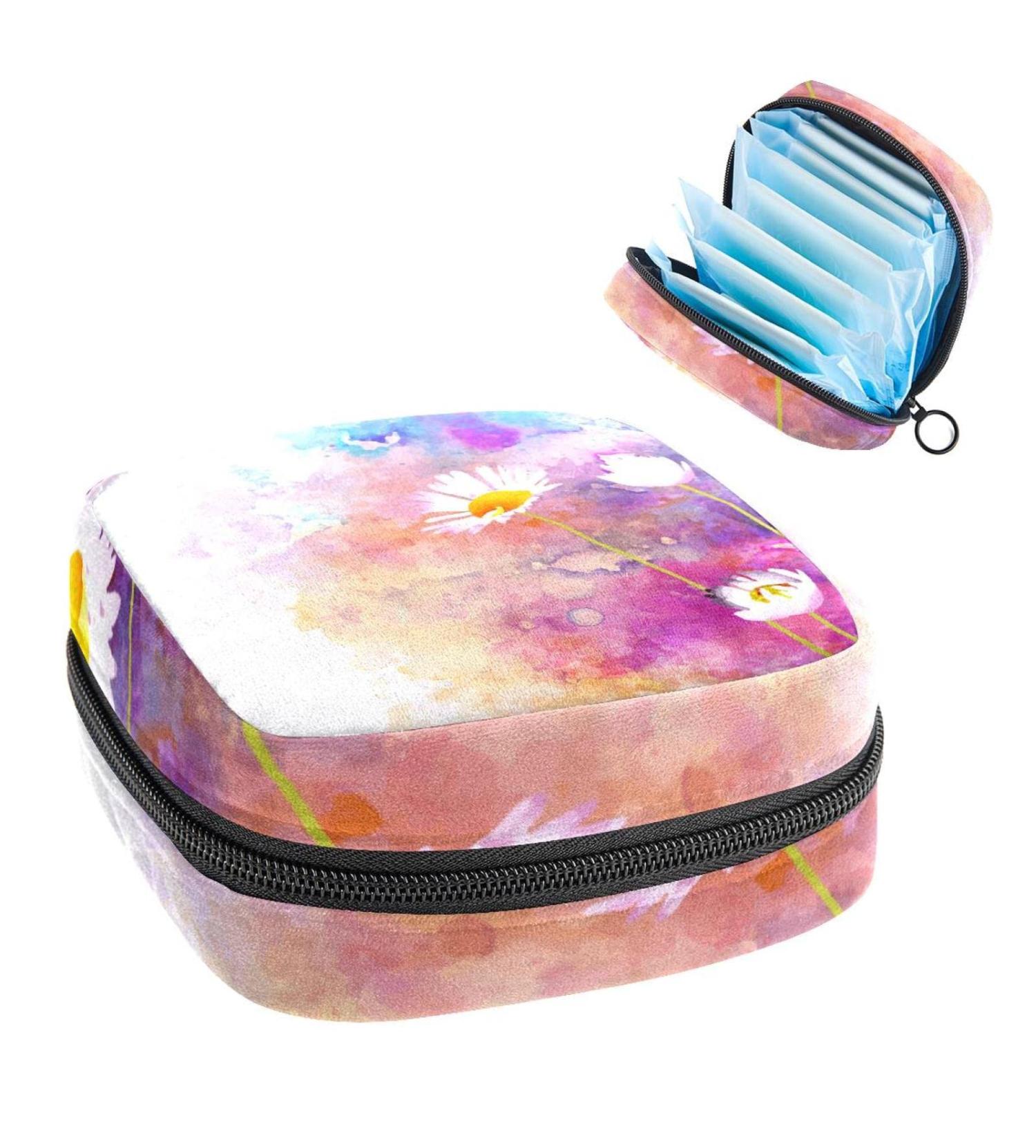 Anna Cowper Watercolor Daisy Sanitary Napkin Storage Bag | Menstrual Cup & Nursing Pad Holder | Portable Period Pouch for Women & Teens | Multi-colored - Buy Online on GoSupps.com